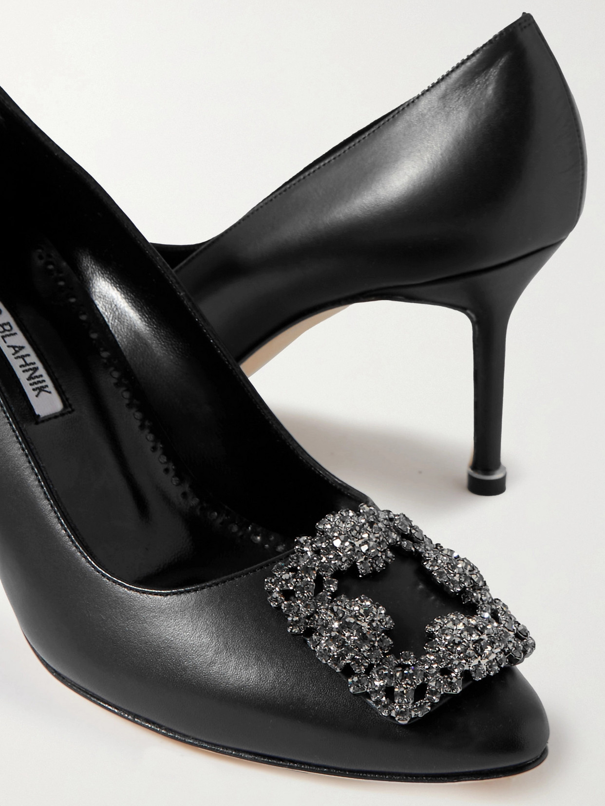 Shop Manolo Blahnik Hangisi 70 Embellished Leather Pumps In Black