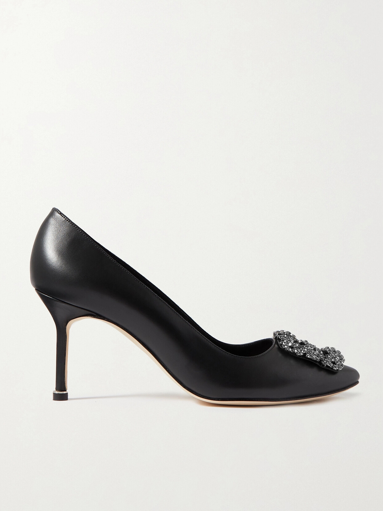 Shop Manolo Blahnik Hangisi 70 Embellished Leather Pumps In Black