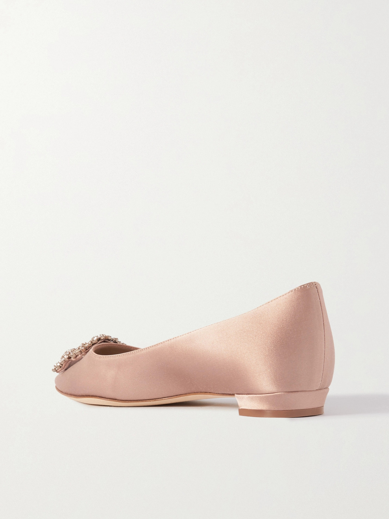 Manolo Blahnik Hangisi Crystal-embellished Satin Point-toe Flats In Neutrals