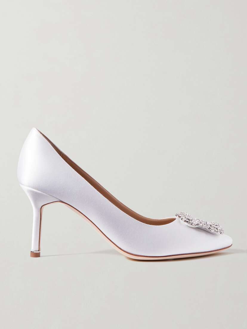 Manolo Blahnik Hangisi 70 Crystal-embellished Satin Pumps