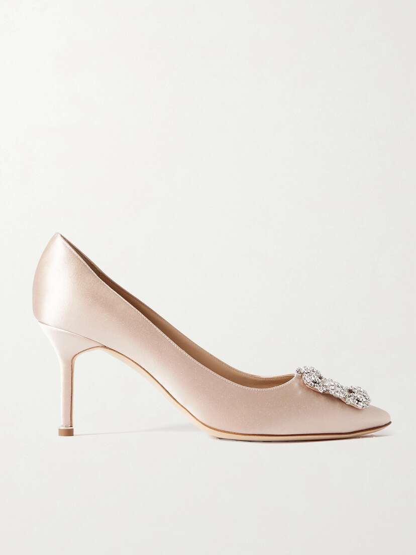Manolo Blahnik Hangisi 70 Crystal-embellished Satin Pumps
