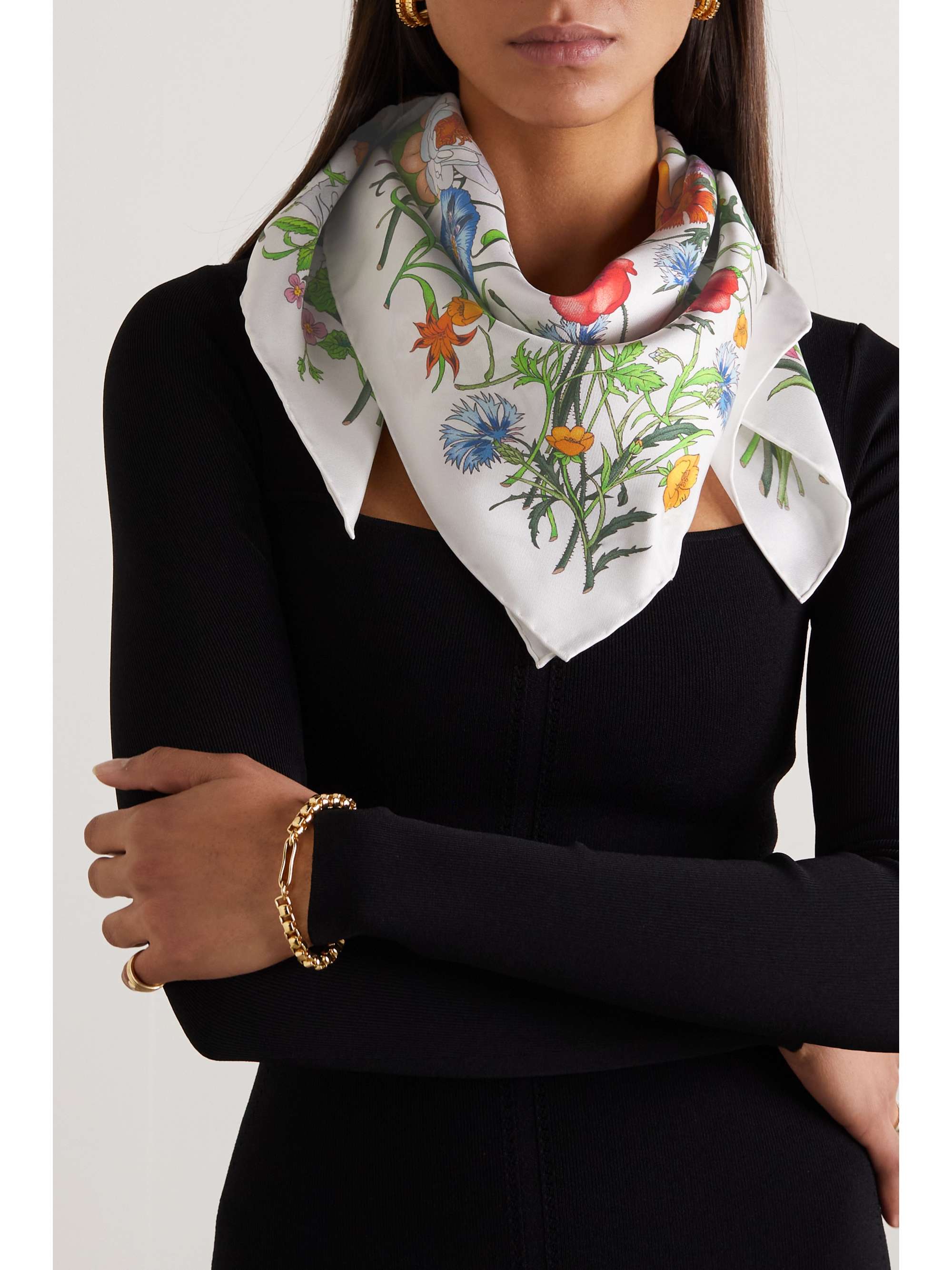 GUCCI Fly Flora floral-print silk-twill scarf