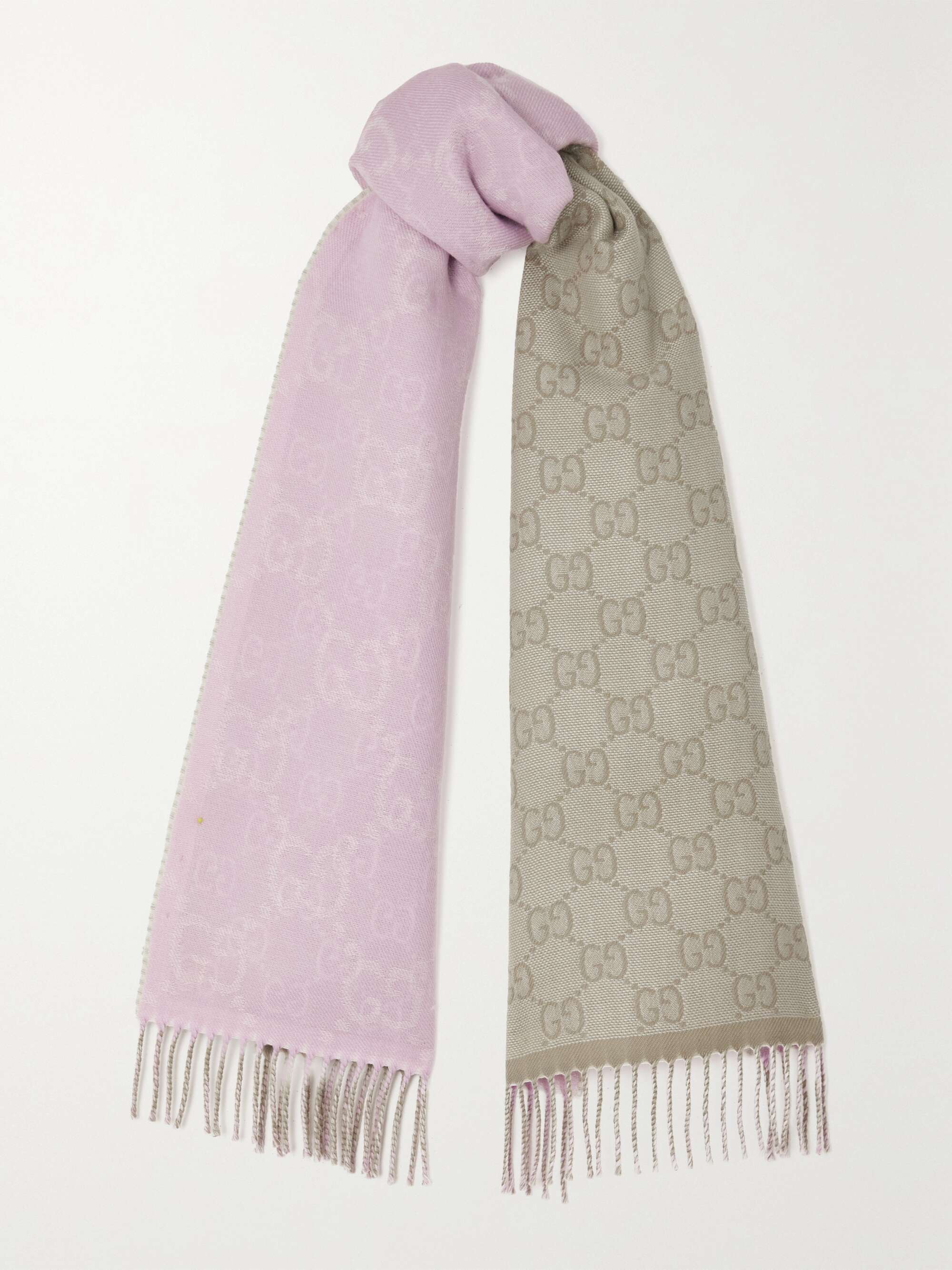 GG jacquard pattern knit scarf with tassels