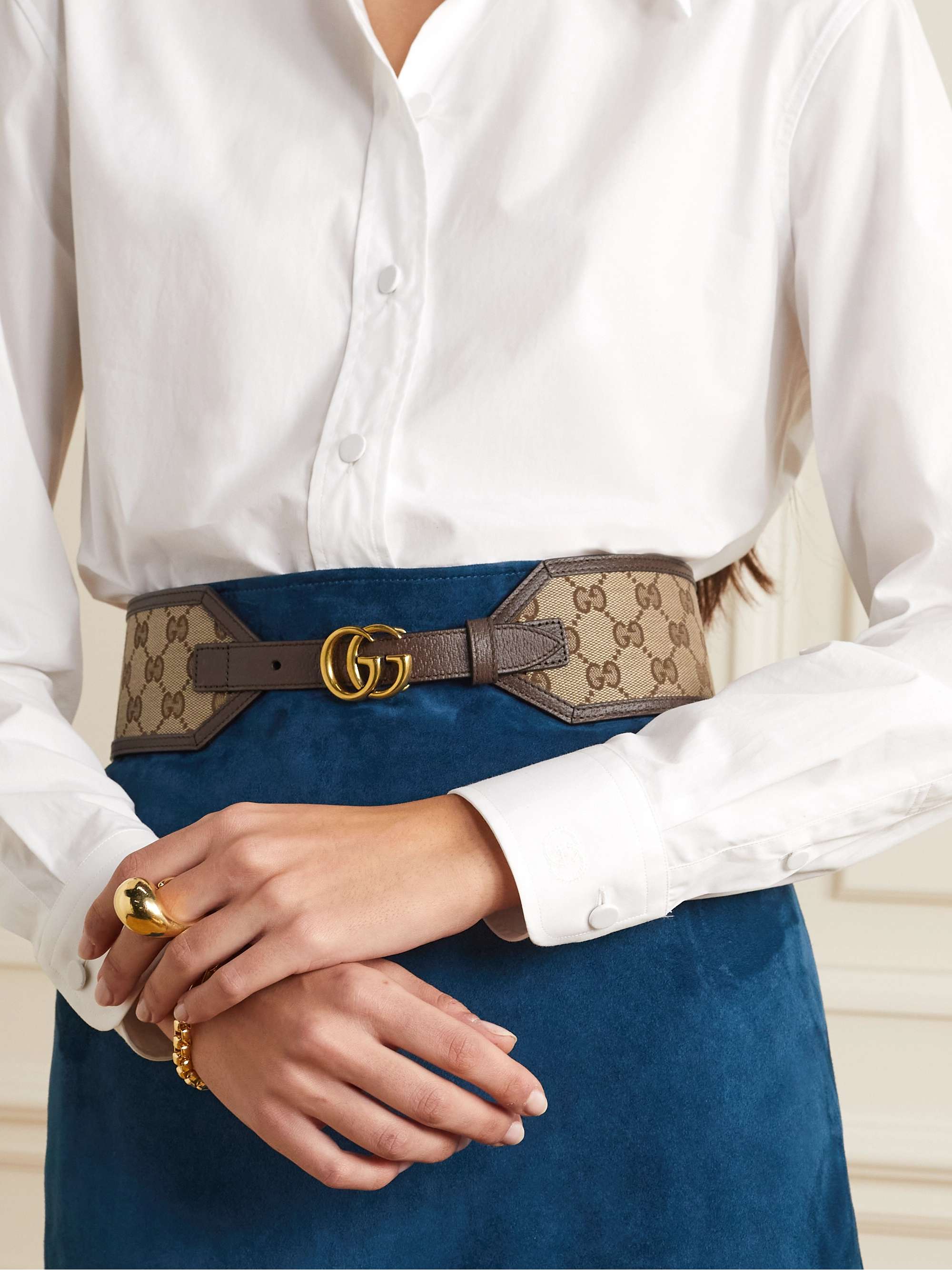 GUCCI Embellished leathertrimmed coatedcanvas waist belt NETAPORTER