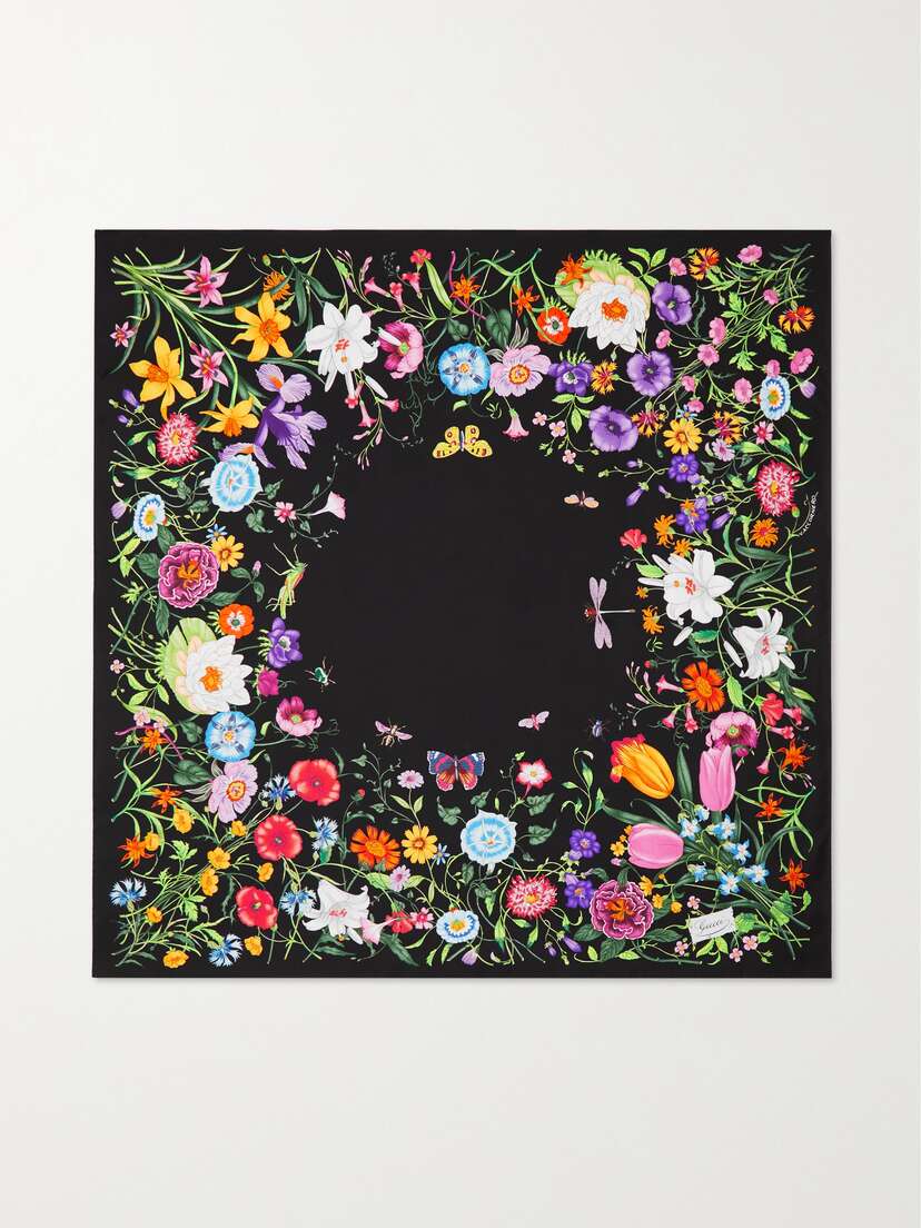 Gucci Fly Flora Floral-print Silk-twill Scarf