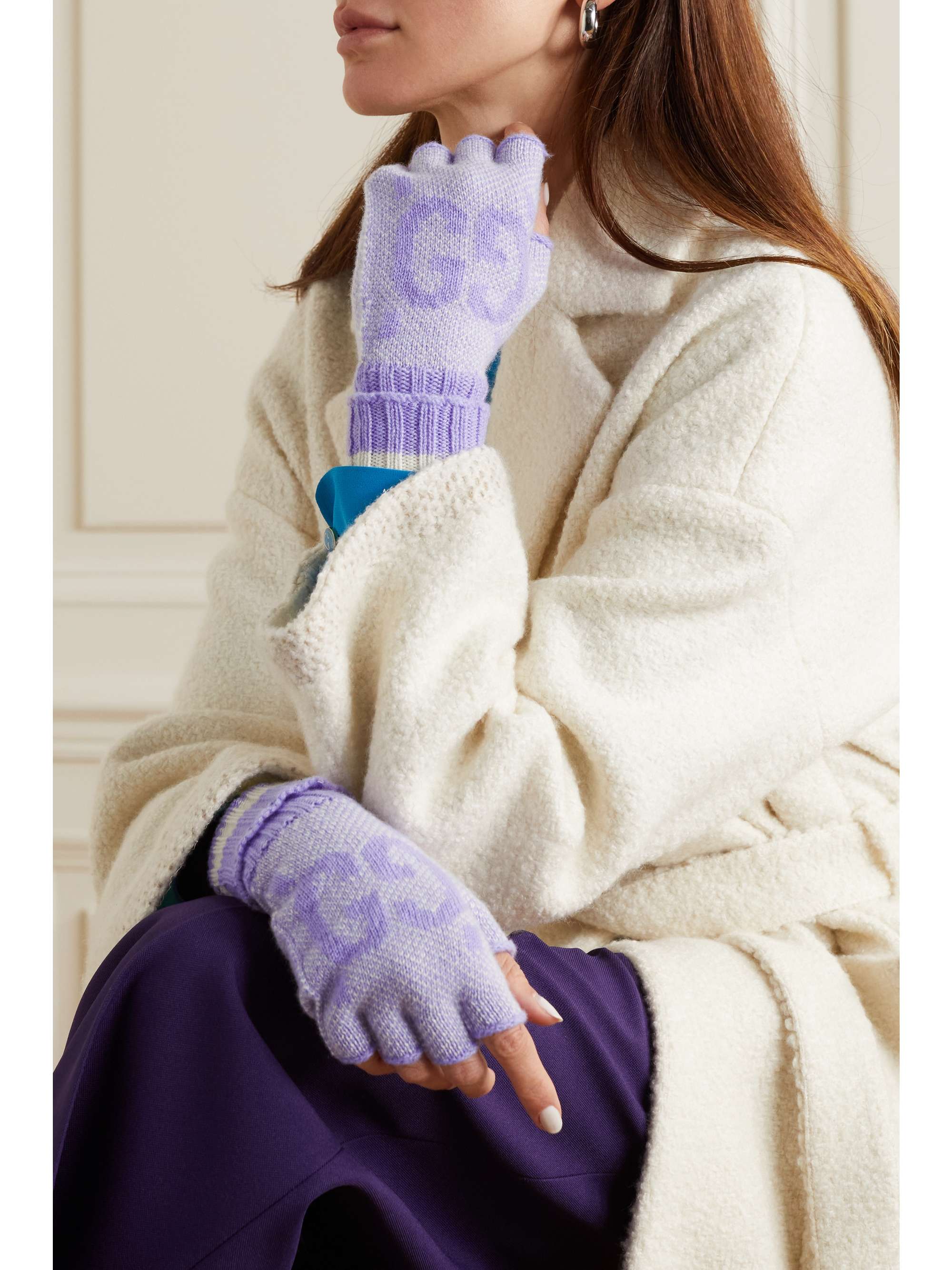 GUCCI Cashmere-jacquard fingerless gloves