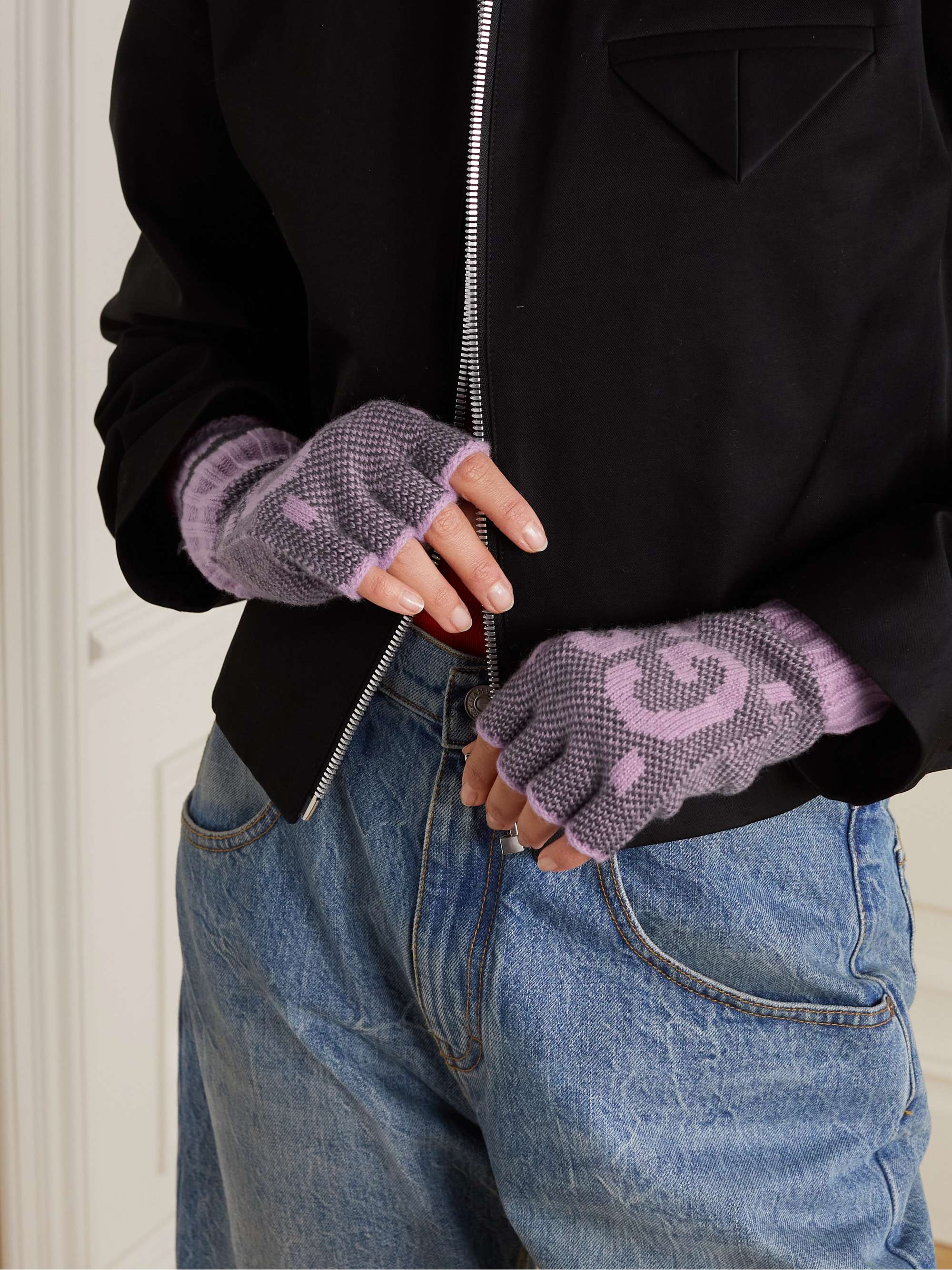 GUCCI Cashmere-jacquard fingerless gloves