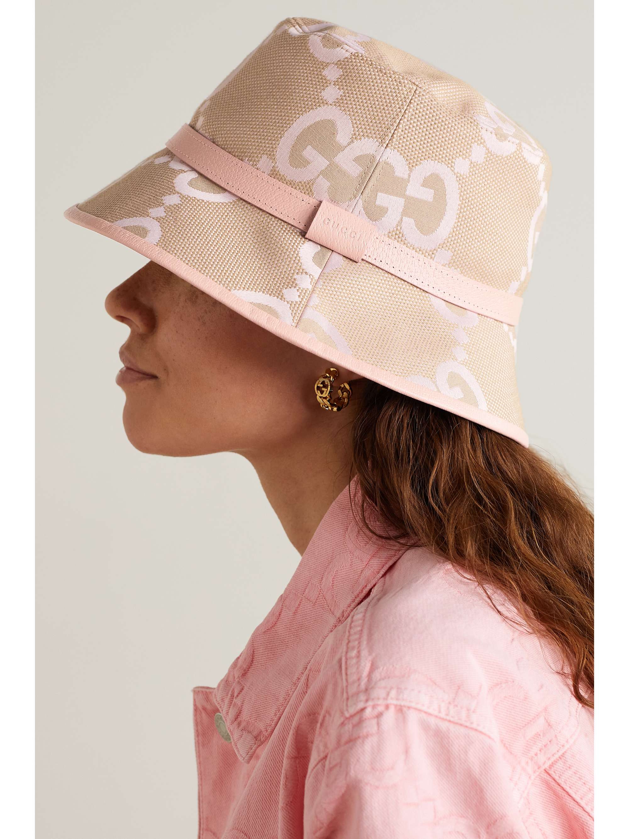 GUCCI Leather-trimmed canvas-jacquard bucket hat | NET-A-PORTER