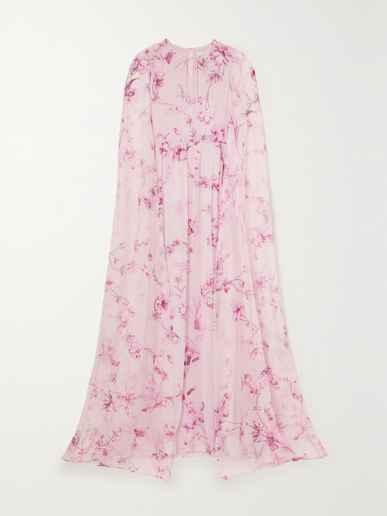 Erdem Kenley Cape-effect Floral-print Silk-voile Gown In Pink