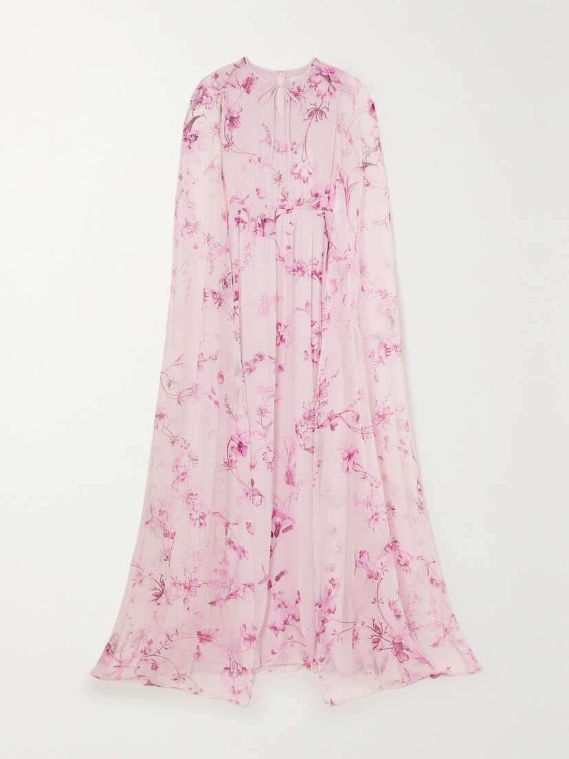 Erdem Kenley Cape-effect Floral-print Silk-voile Gown - UK 22
