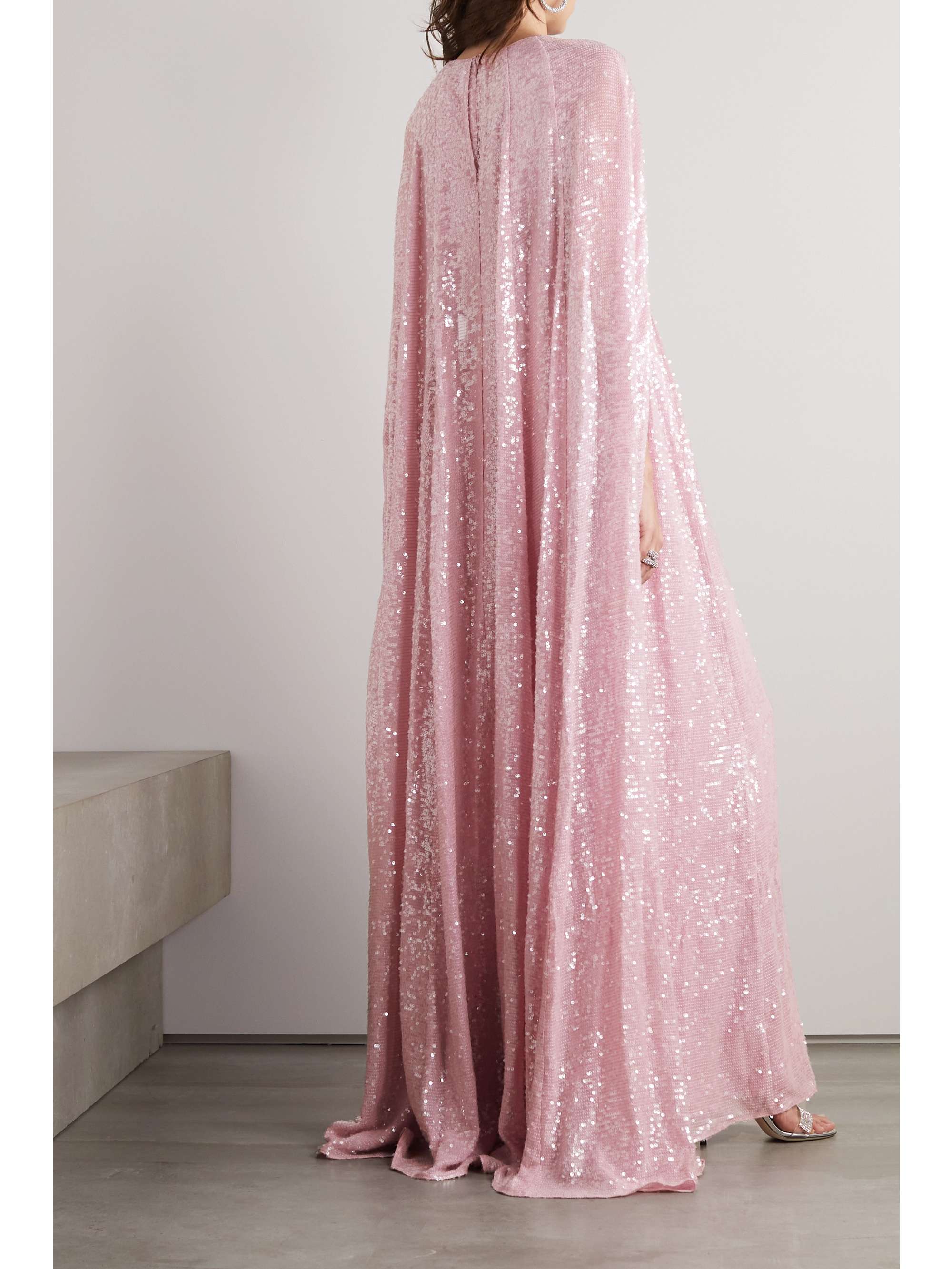 ERDEM Kenley cape-effect gathered sequined chiffon gown | NET-A-PORTER
