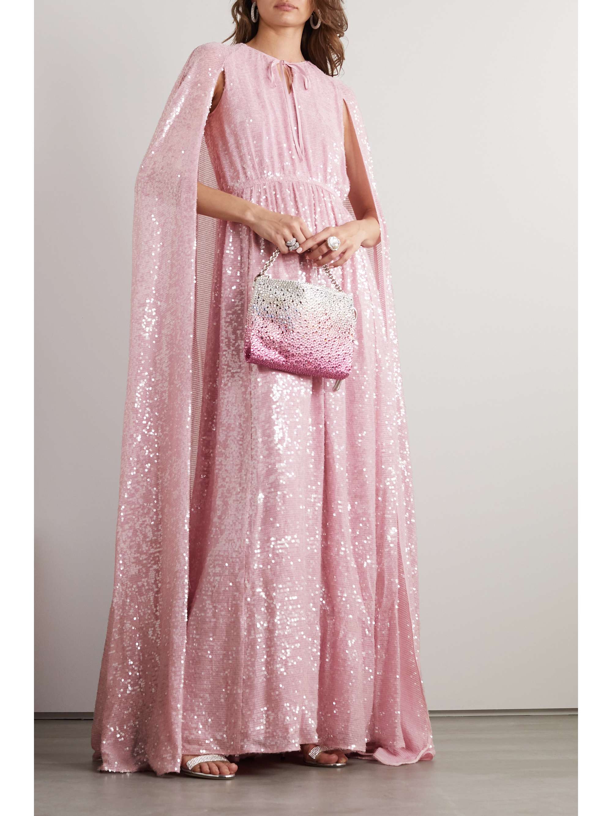 ERDEM Kenley cape-effect gathered sequined chiffon gown