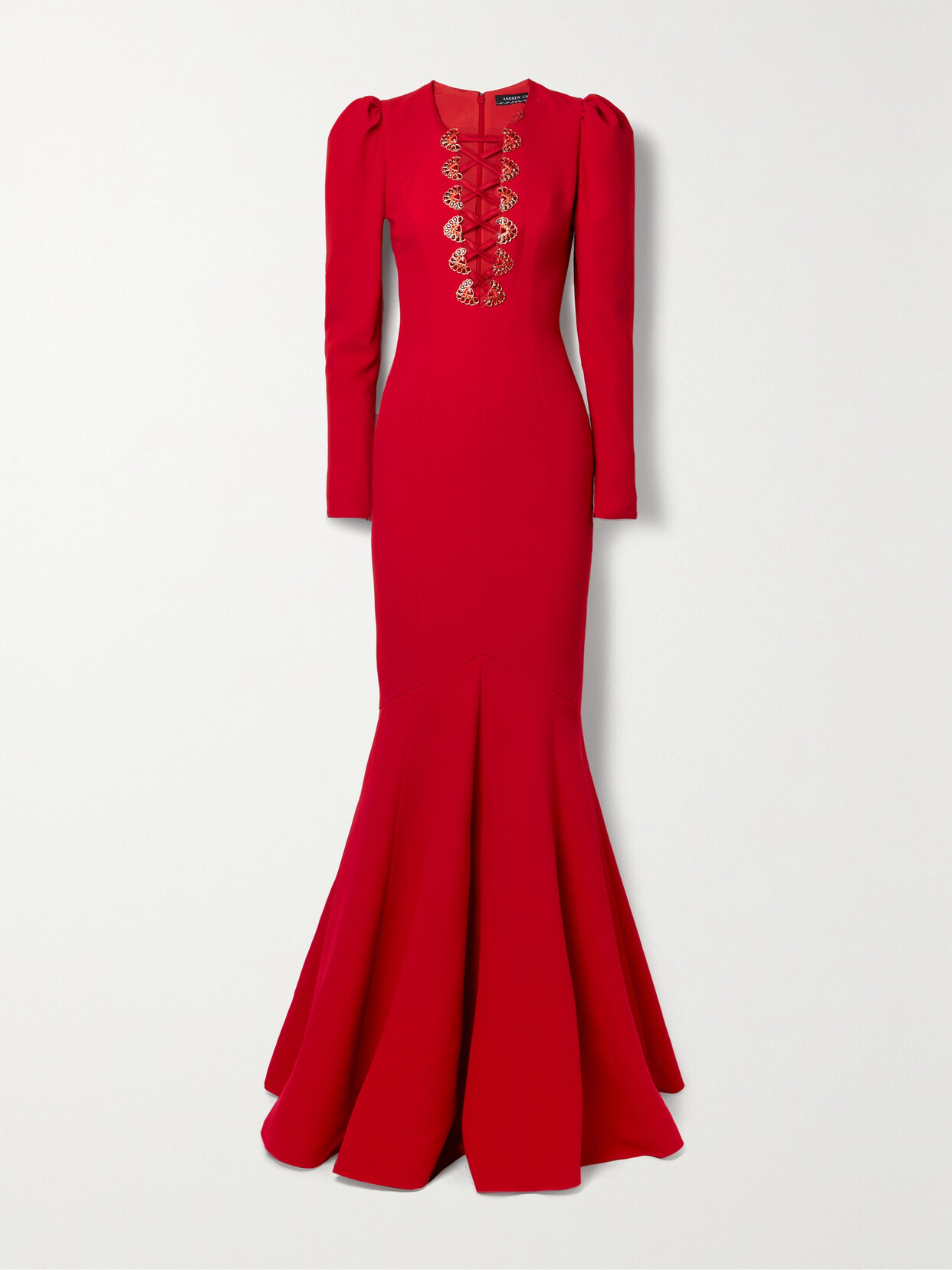 Andrew Gn Lace-up Crystal-embellished Crepe Gown In Red