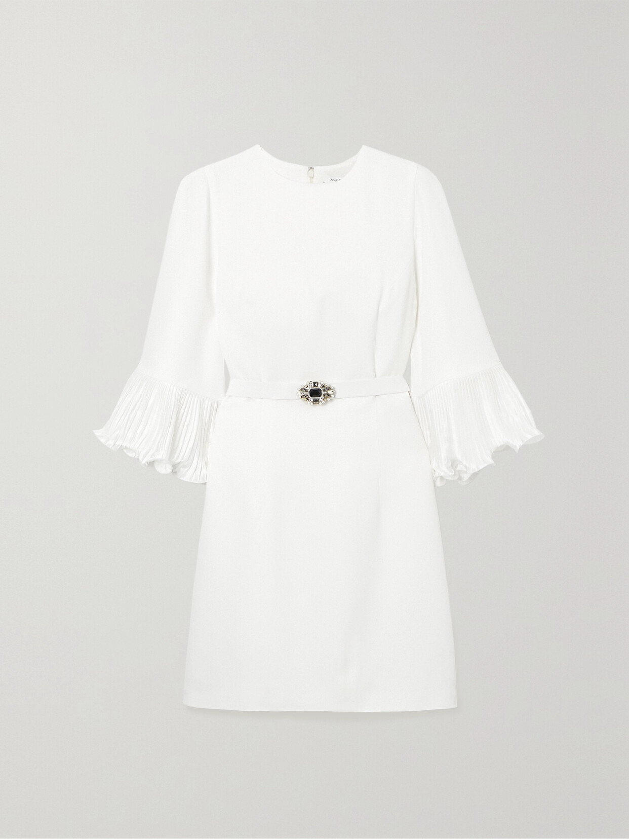 Andrew Gn - Embellished Belted Plissé Satin-trimmed Crepe Mini Dress - White