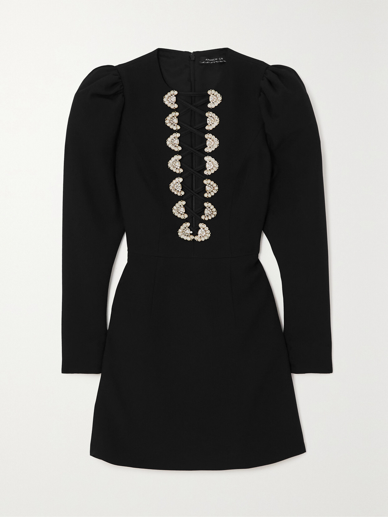 Andrew Gn Crystal-embellished Crepe Mini Dress In Black