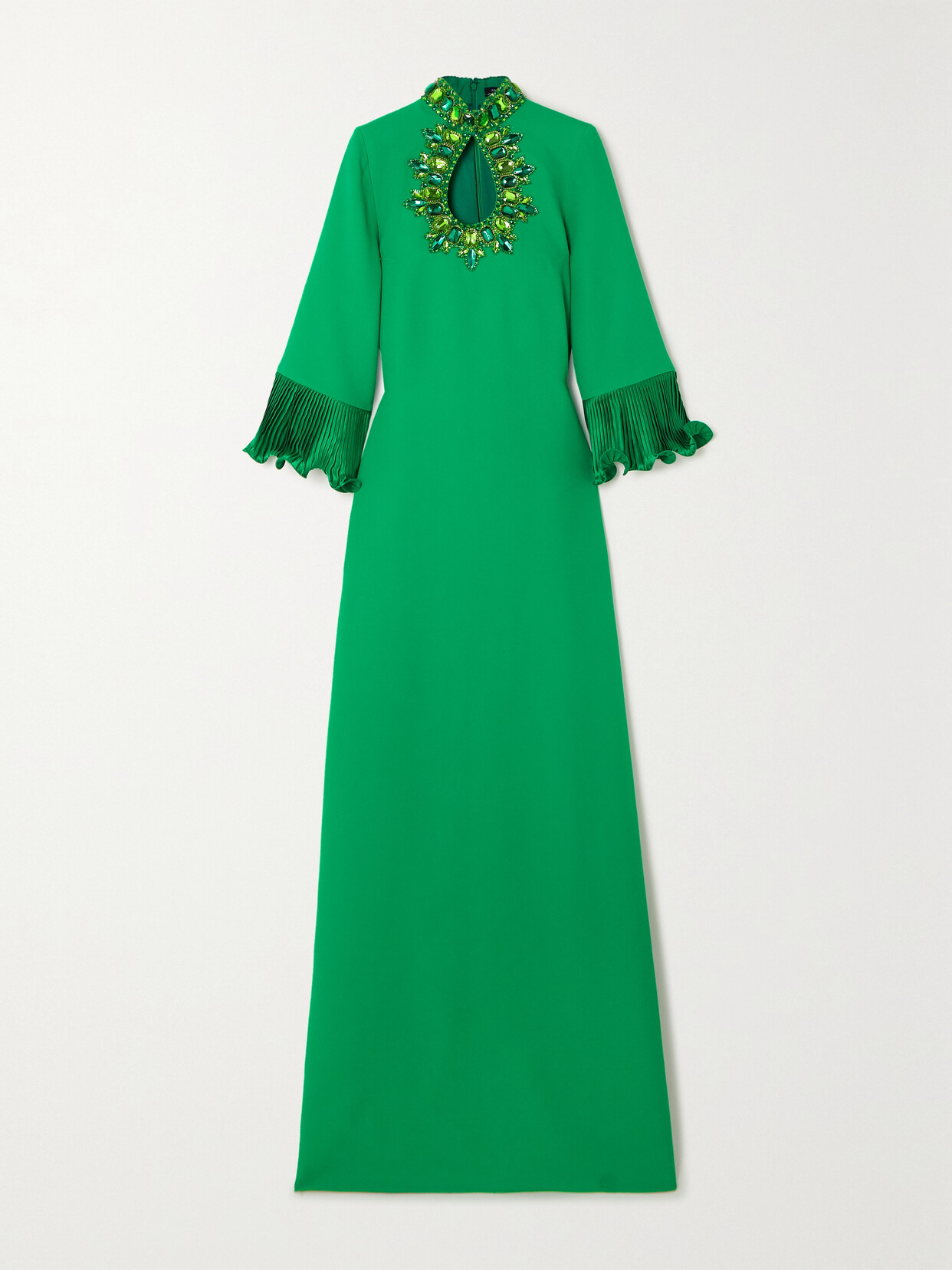 Andrew Gn - Crystal-embellished Cutout Plissé Satin-trimmed Crepe Gown - Green