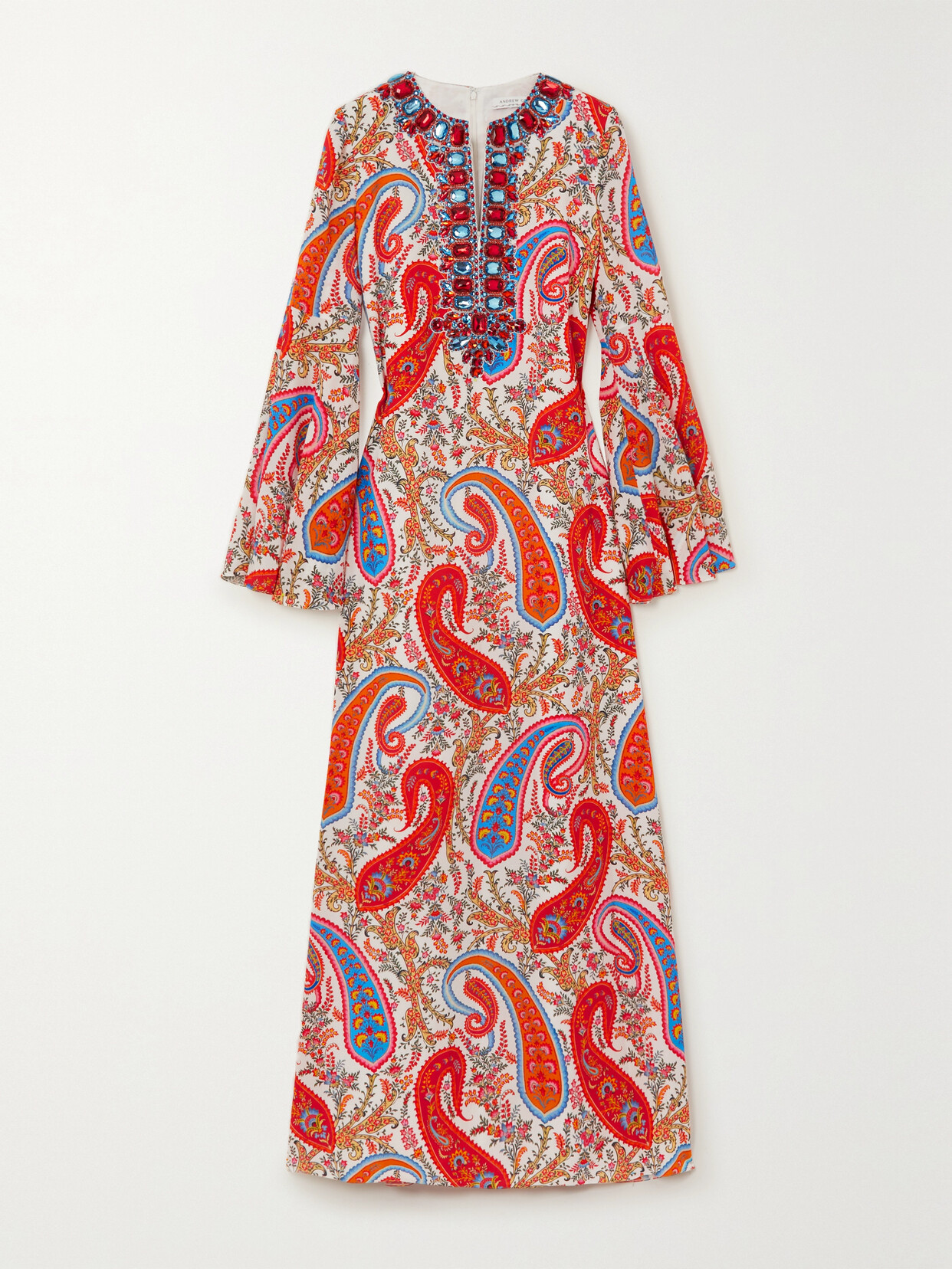 Andrew Gn Crystal-embellished Paisley-print Silk-georgette Kaftan In White