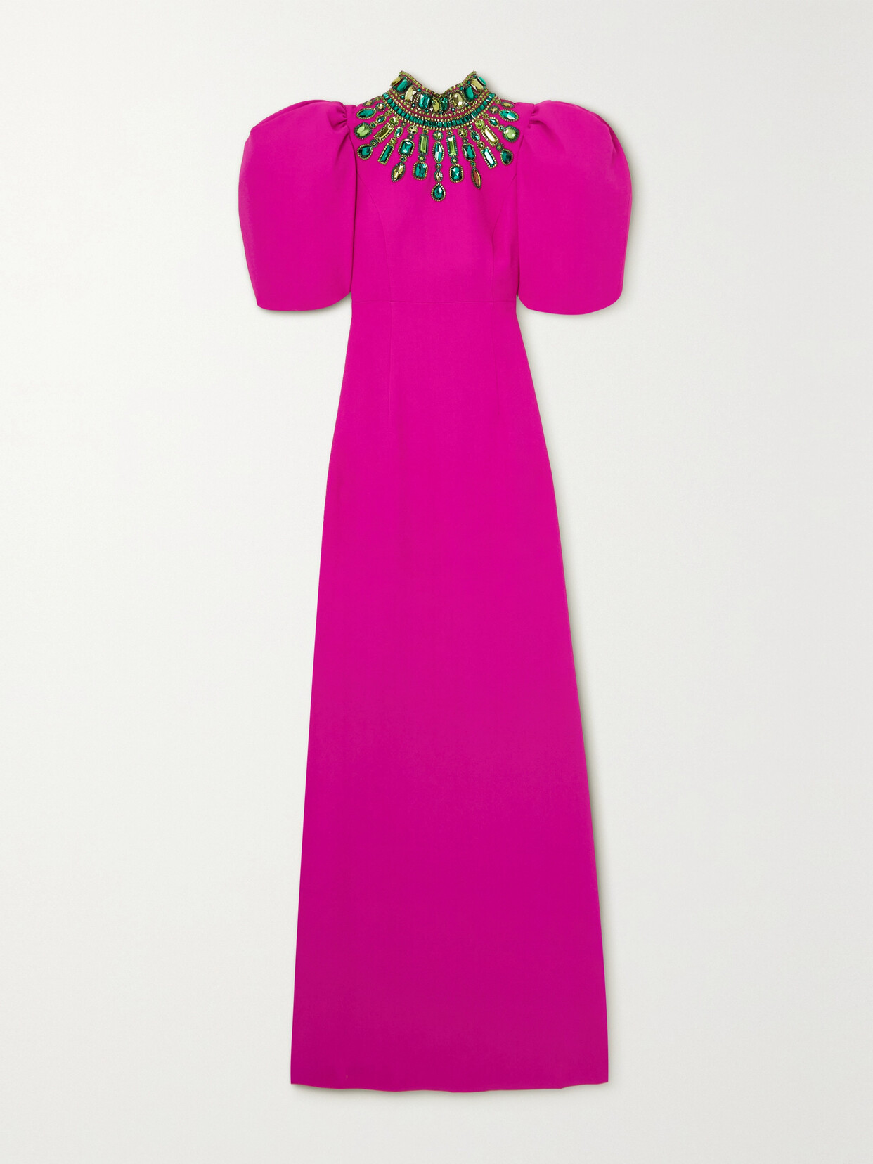 Andrew Gn Crystal Embellished Short-sleeve Gown In Magentagreen