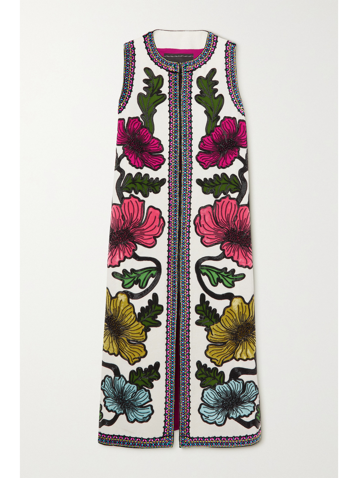 Andrew Gn Beaded Appliquéd Linen-blend Canvas Vest In White