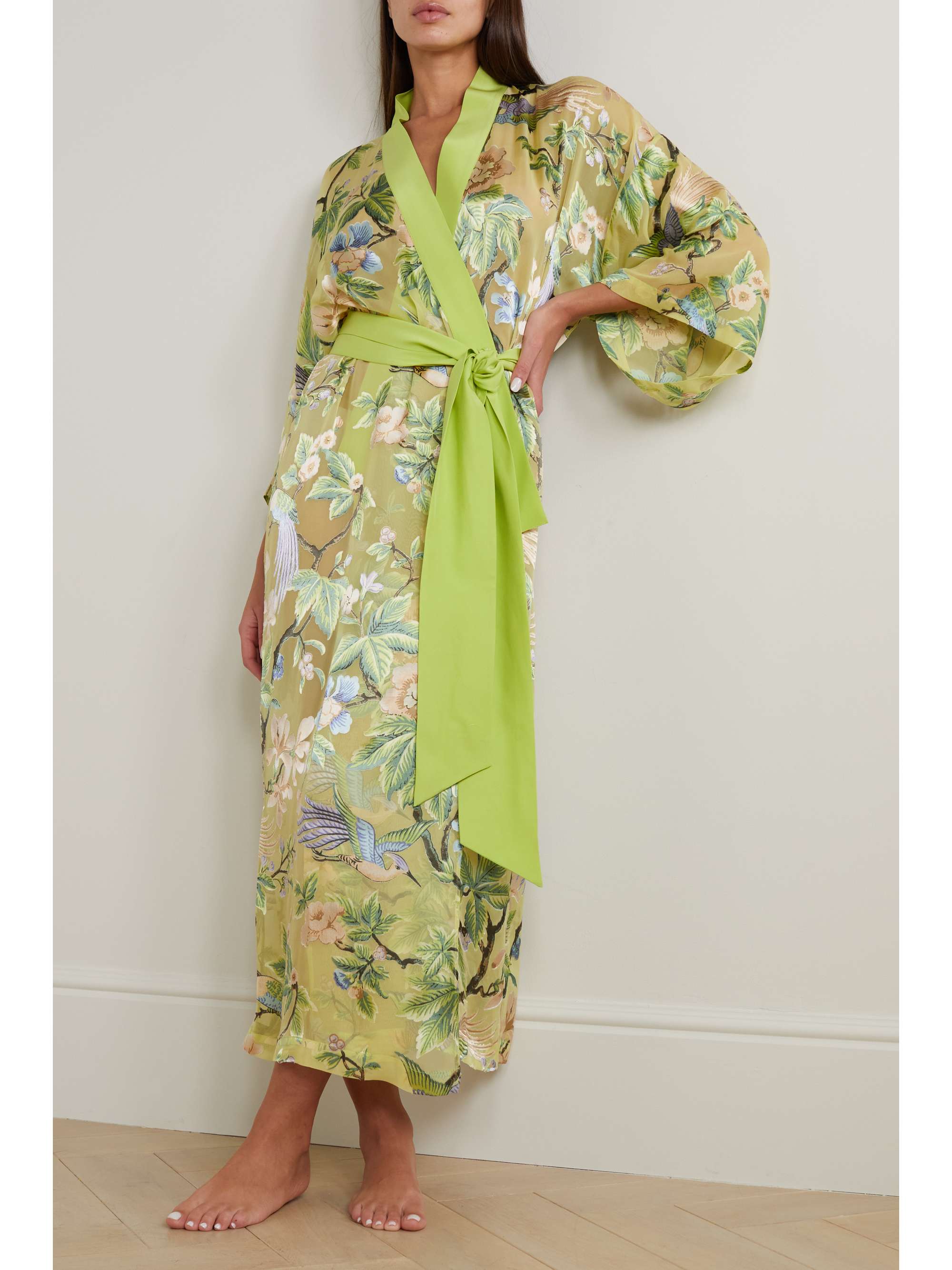 OLIVIA VON HALLE Queenie belted silk-trimmed floral-print devoré-chiffon robe