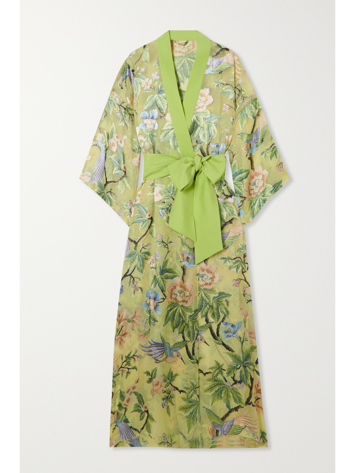 Olivia von Halle - Queenie Belted Silk-trimmed Floral-print Devoré-chiffon Robe - Green