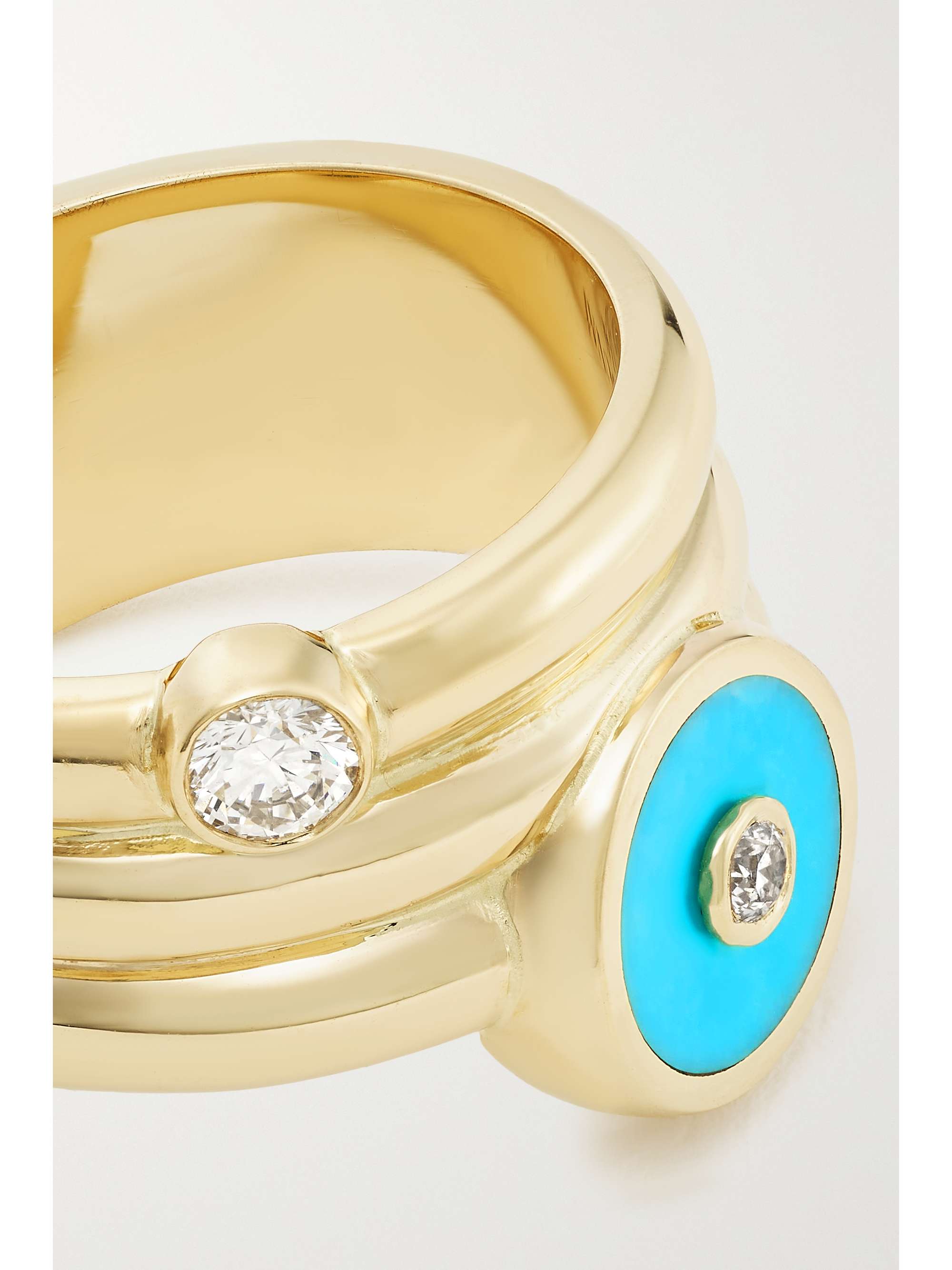 RETROUVAÍ Triple Coil Mini Compass 14-karat gold, turquoise and diamond ring