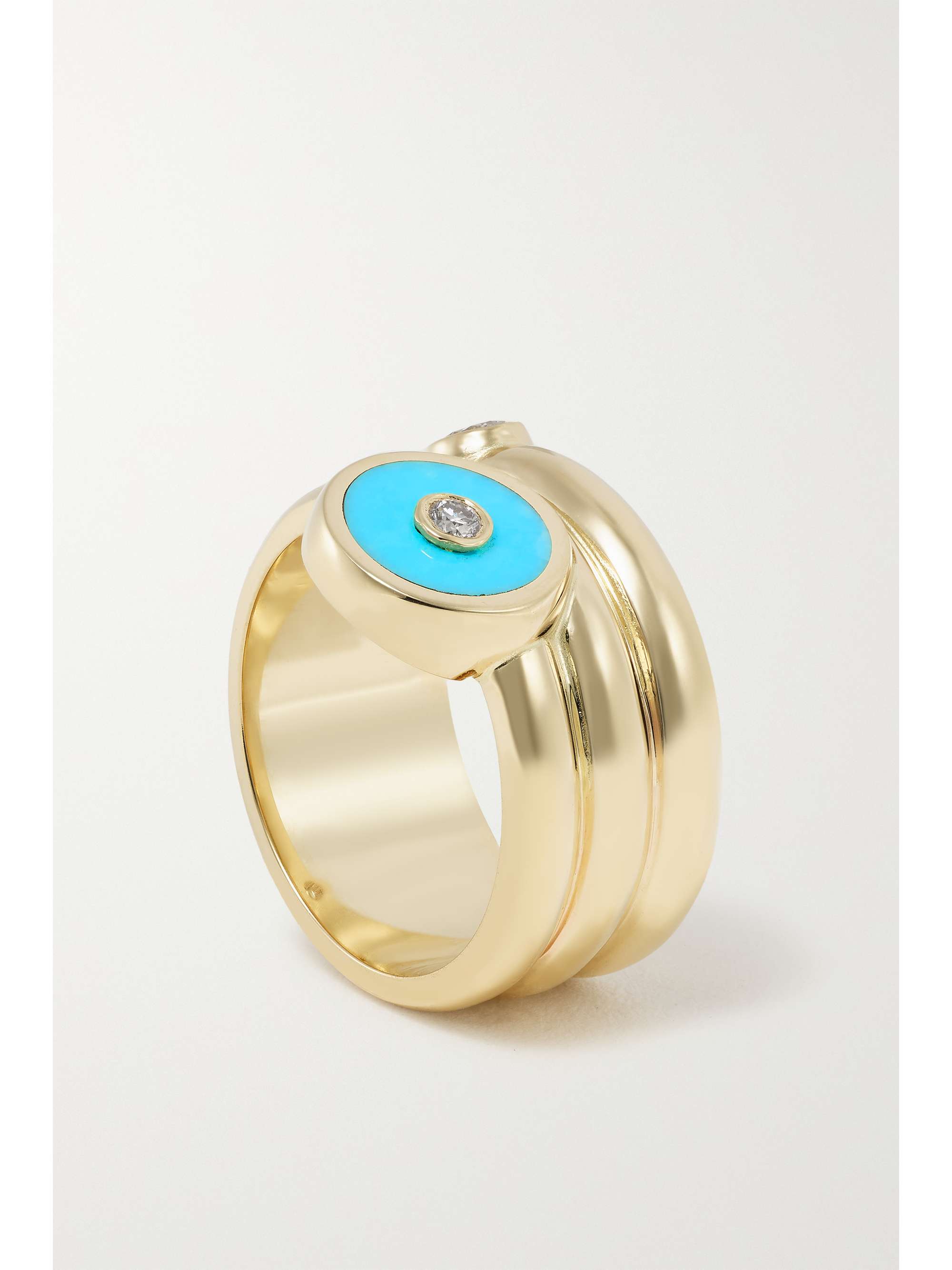 RETROUVAÍ Triple Coil Mini Compass 14-karat gold, turquoise and diamond ring