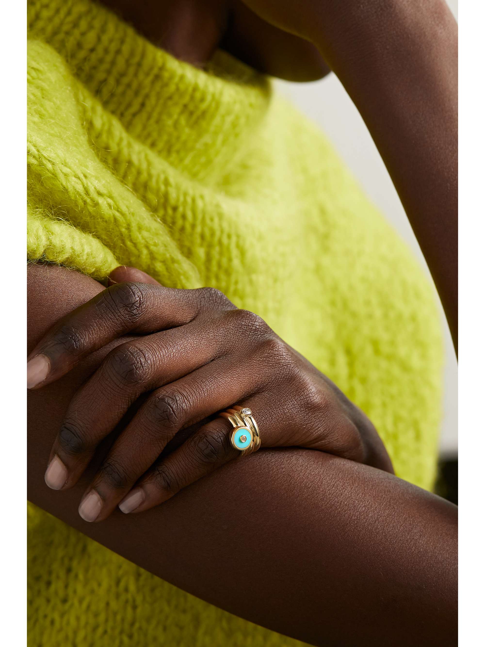 RETROUVAÍ Triple Coil Mini Compass 14-karat gold, turquoise and diamond ring