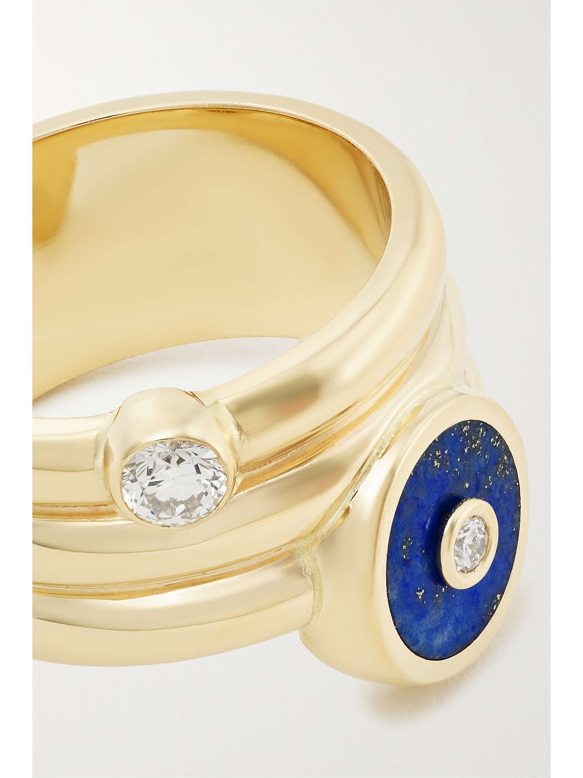 RETROUVAÍ Triple Coil Mini Compass 14-karat gold, lapis lazuli and diamond ring