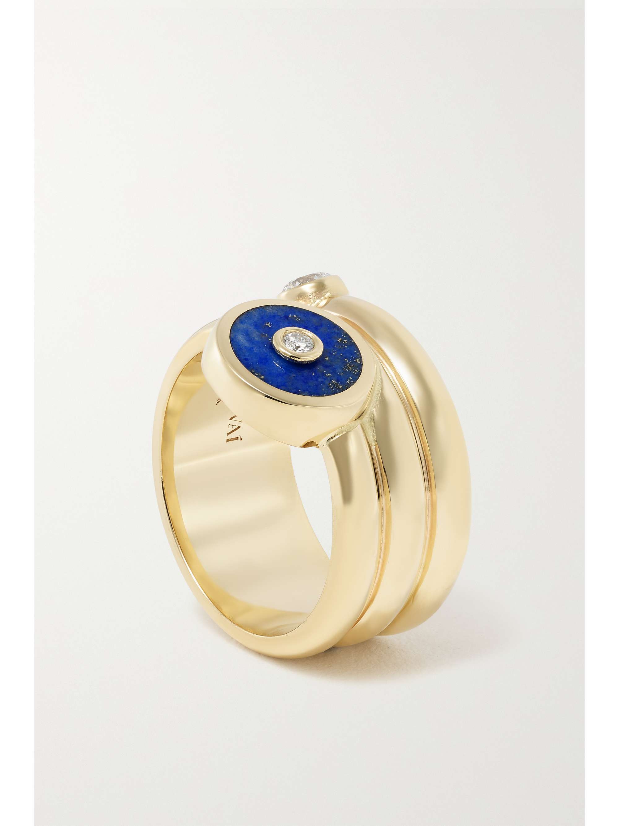 RETROUVAÍ Triple Coil Mini Compass 14-karat gold, lapis lazuli and diamond ring