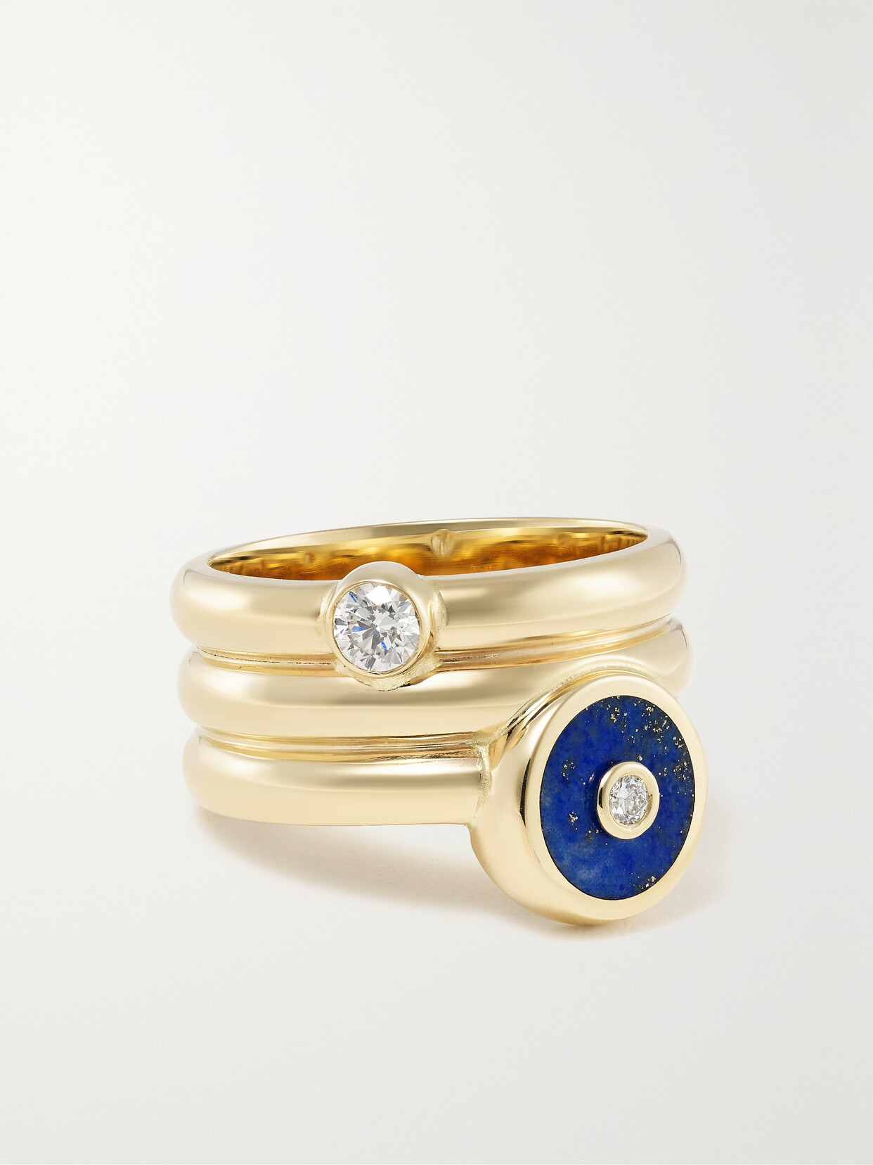 Retrouvai Triple Coil Mini Compass 14-karat Gold, Lapis Lazuli And Diamond Ring