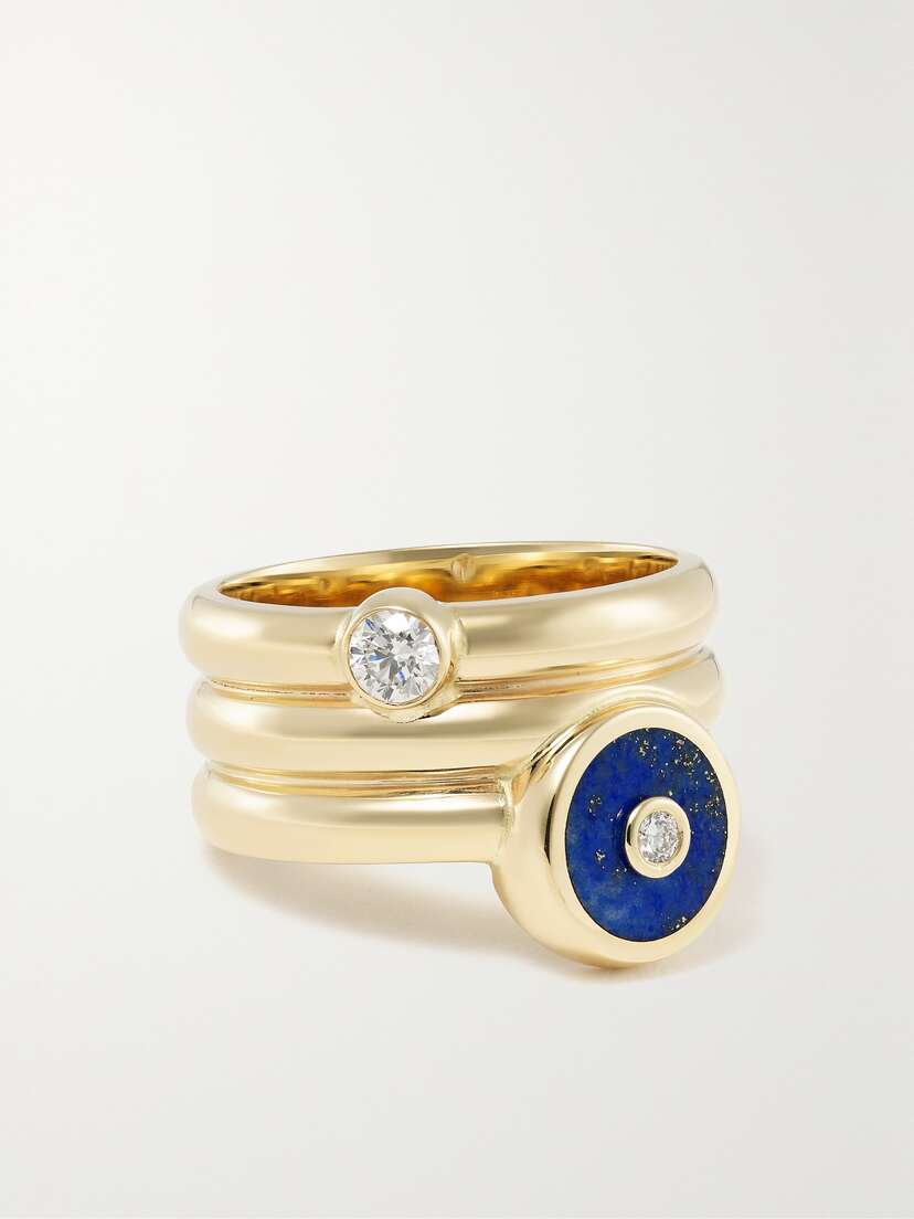 Retrouvaí Triple Coil Mini Compass 14-karat Gold, Lapis Lazuli And Diamond Ring