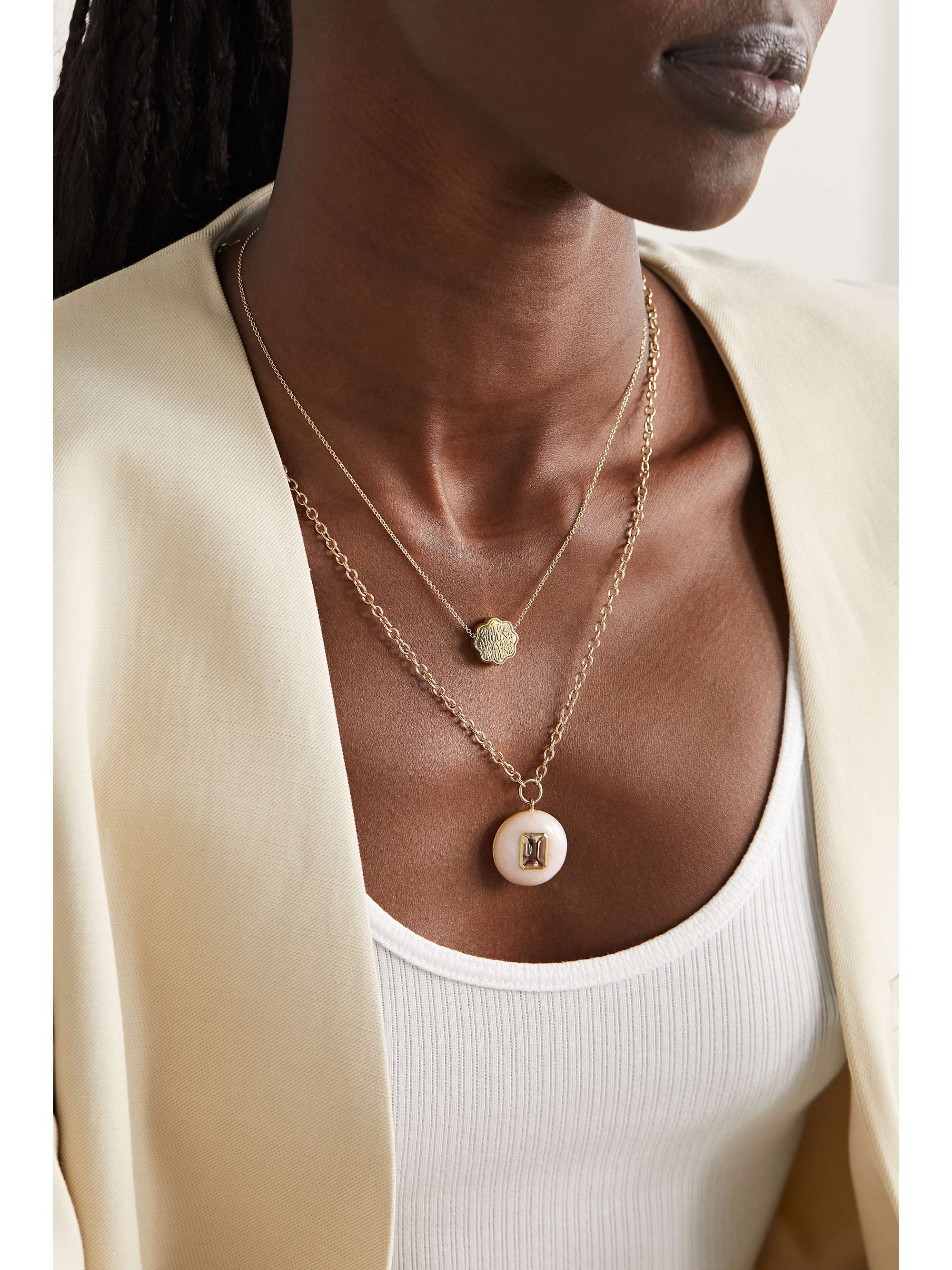 RETROUVAÍ Lollipop 14-karat gold, opal and morganite necklace