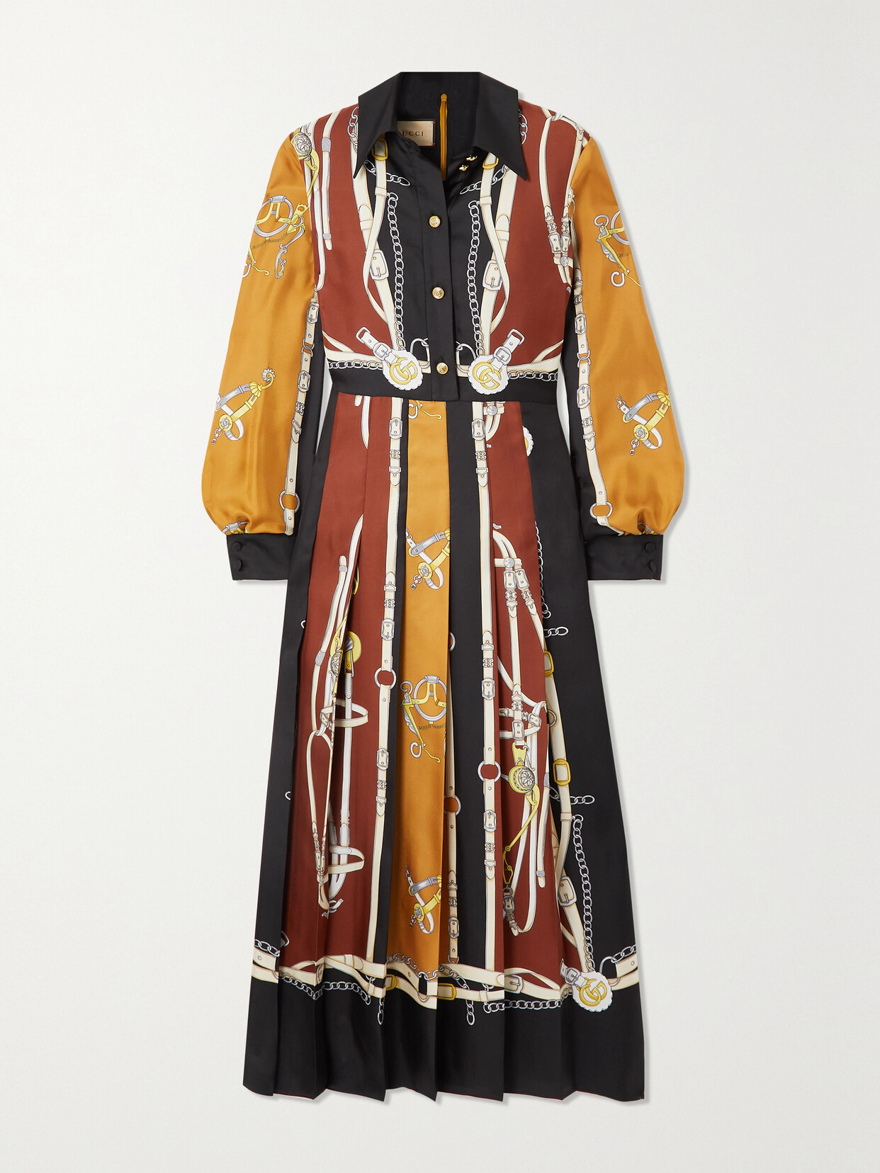 Gucci Bow-detailed Pleated Printed Silk-twill Midi Dress