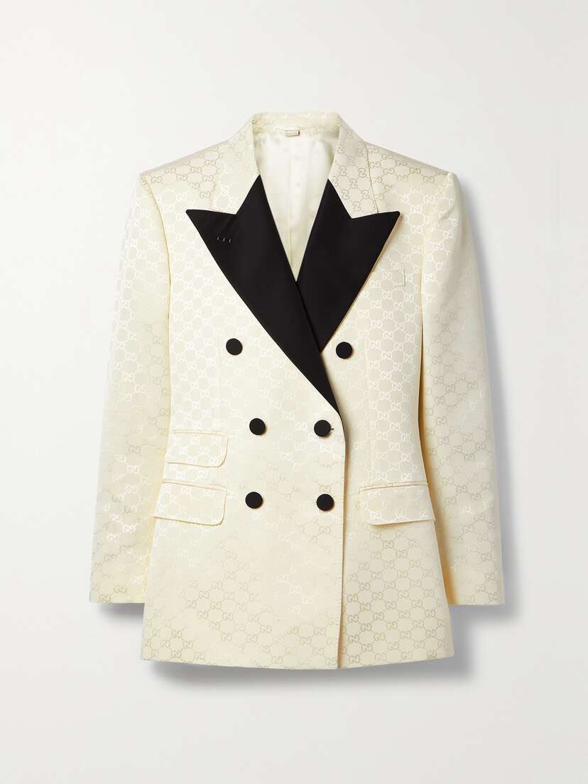 Gucci Double-breasted Silk-twill Trimmed Cotton-blend Jacquard Blazer