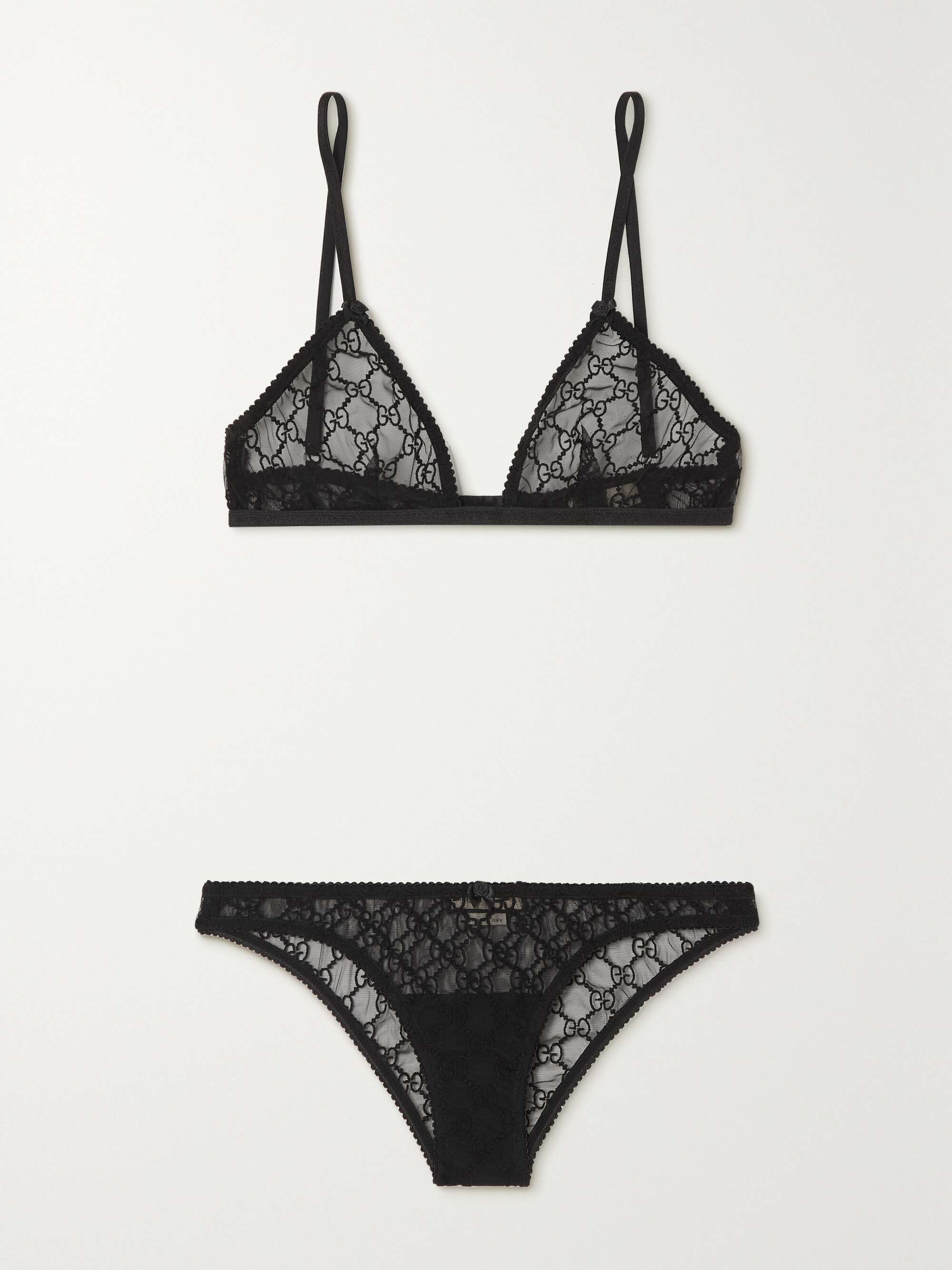 GUCCI Embroidered tulle triangle bra and briefs set