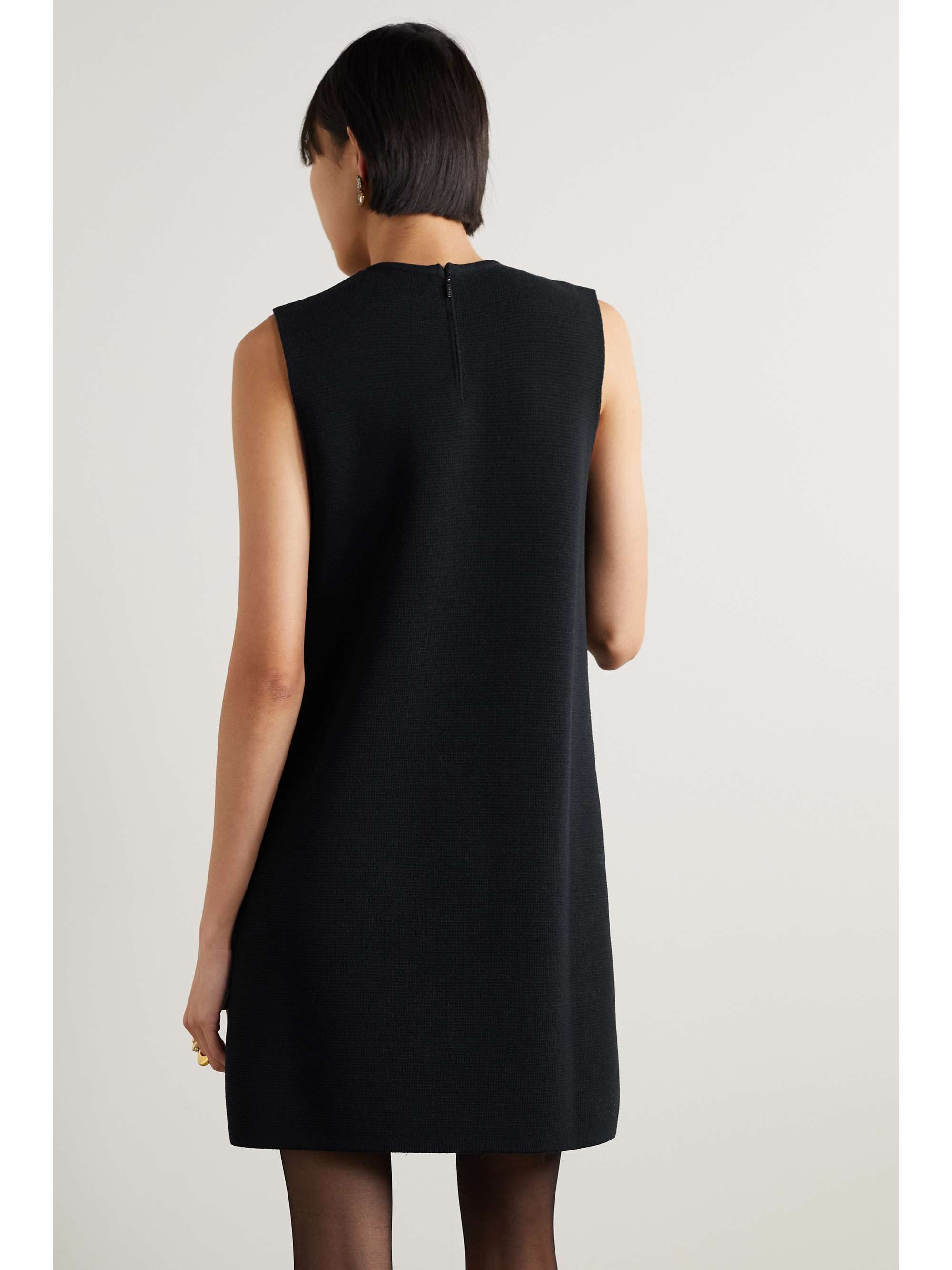 Embroidered pointelle-knit wool mini dress