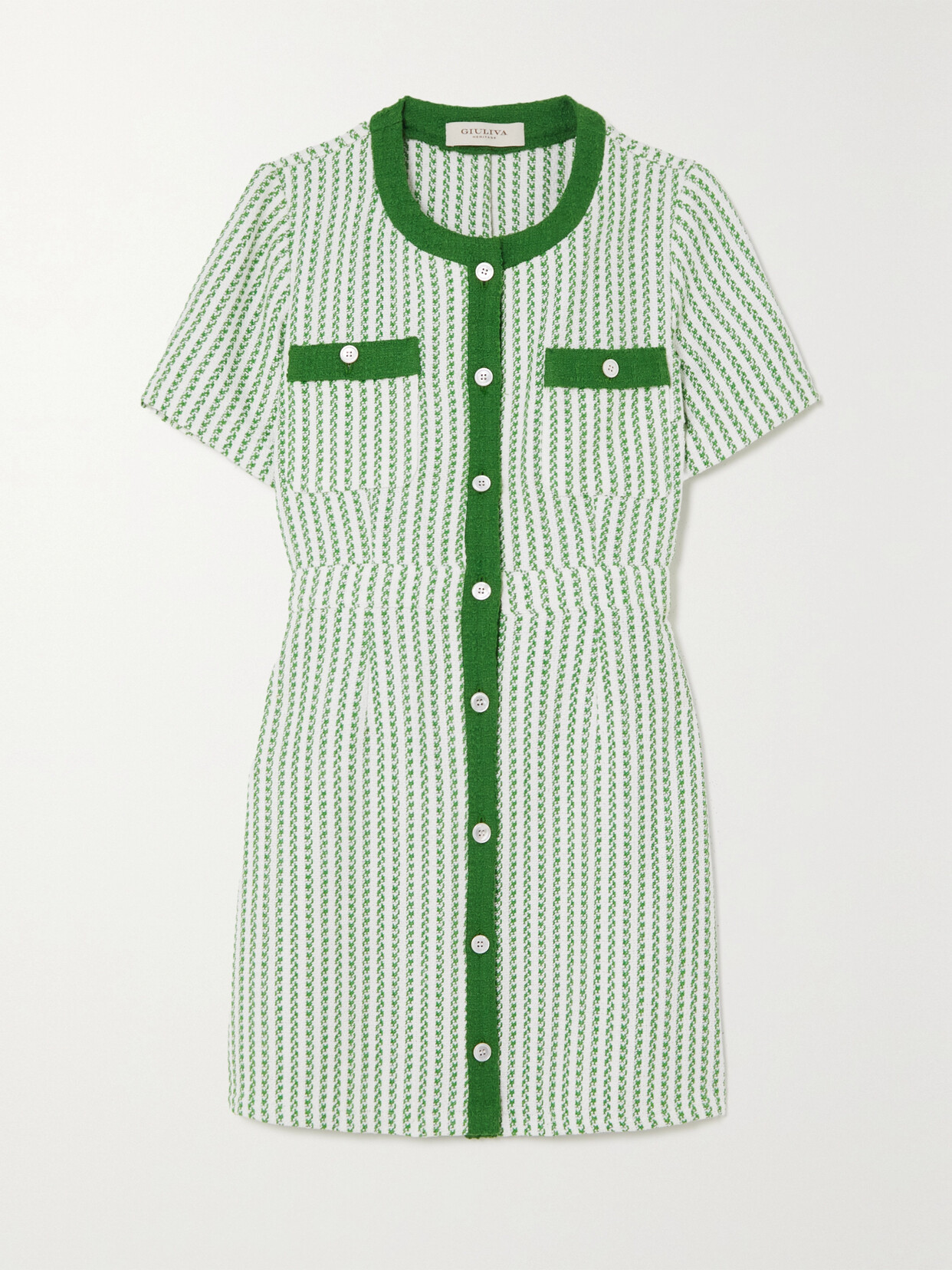 Giuliva Heritage - + Net Sustain Vera Striped Cotton-tweed Mini Dress - Green