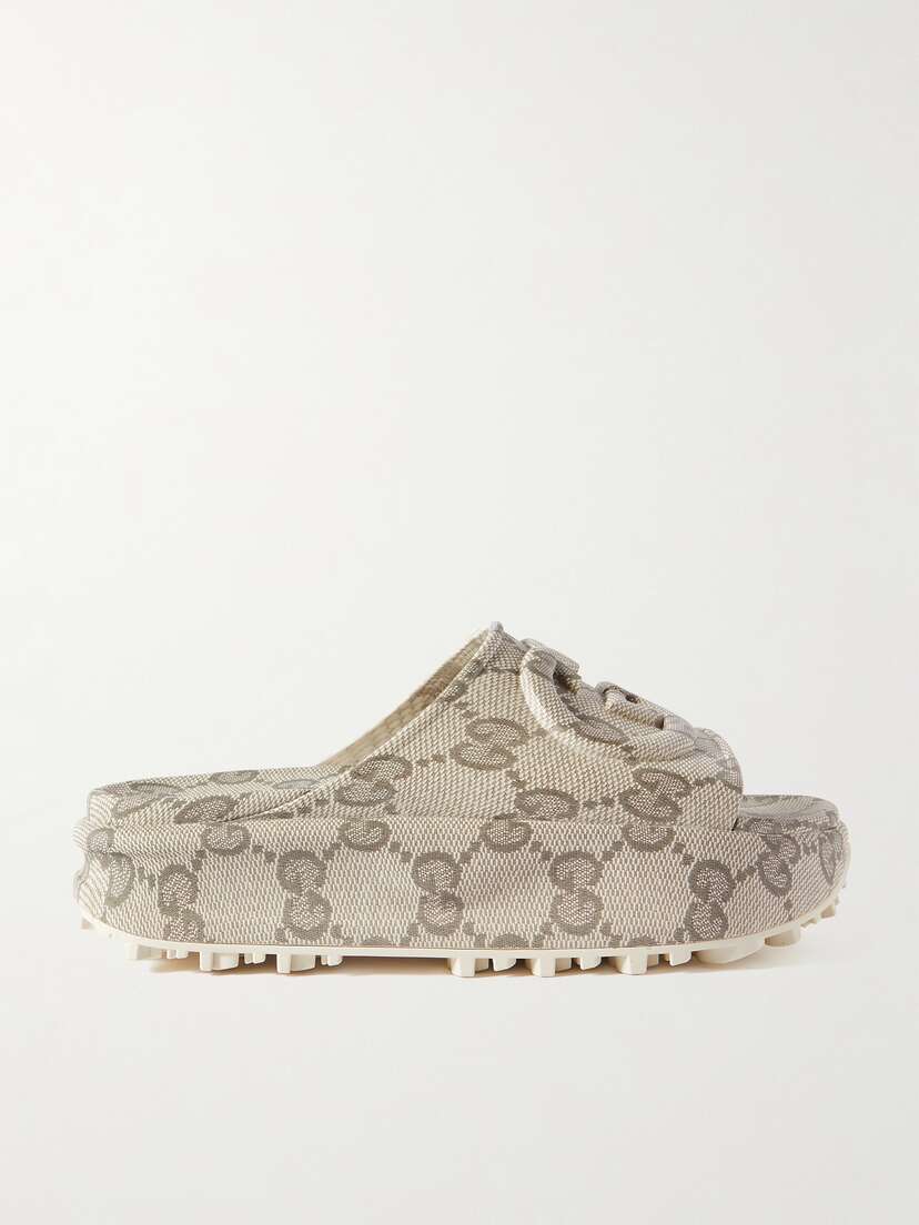 Gucci Embossed Logo-jacquard Coated-canvas Platform Slides