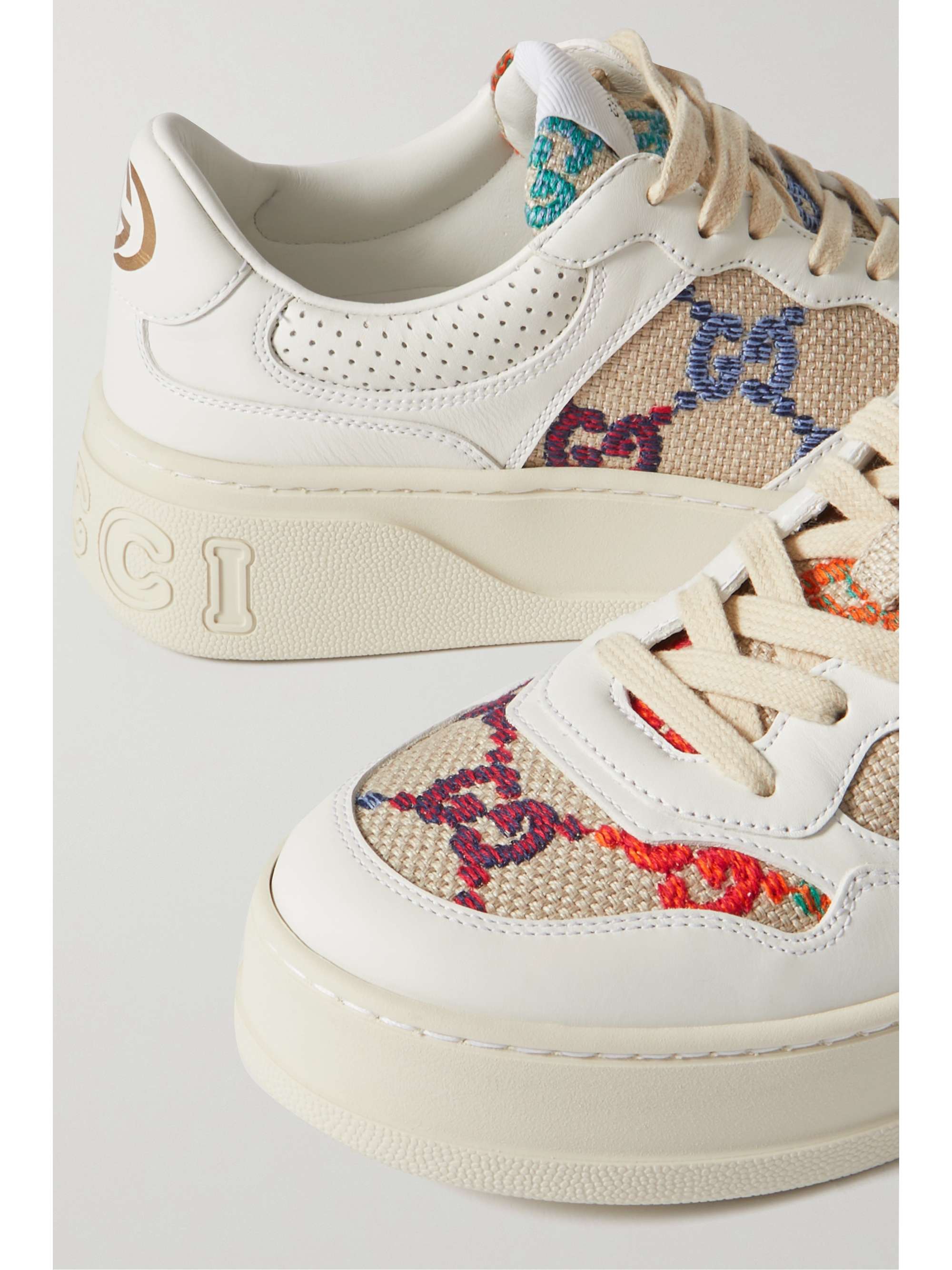 GUCCI GG logodetailed leather and embroidered canvas sneakers NETAPORTER
