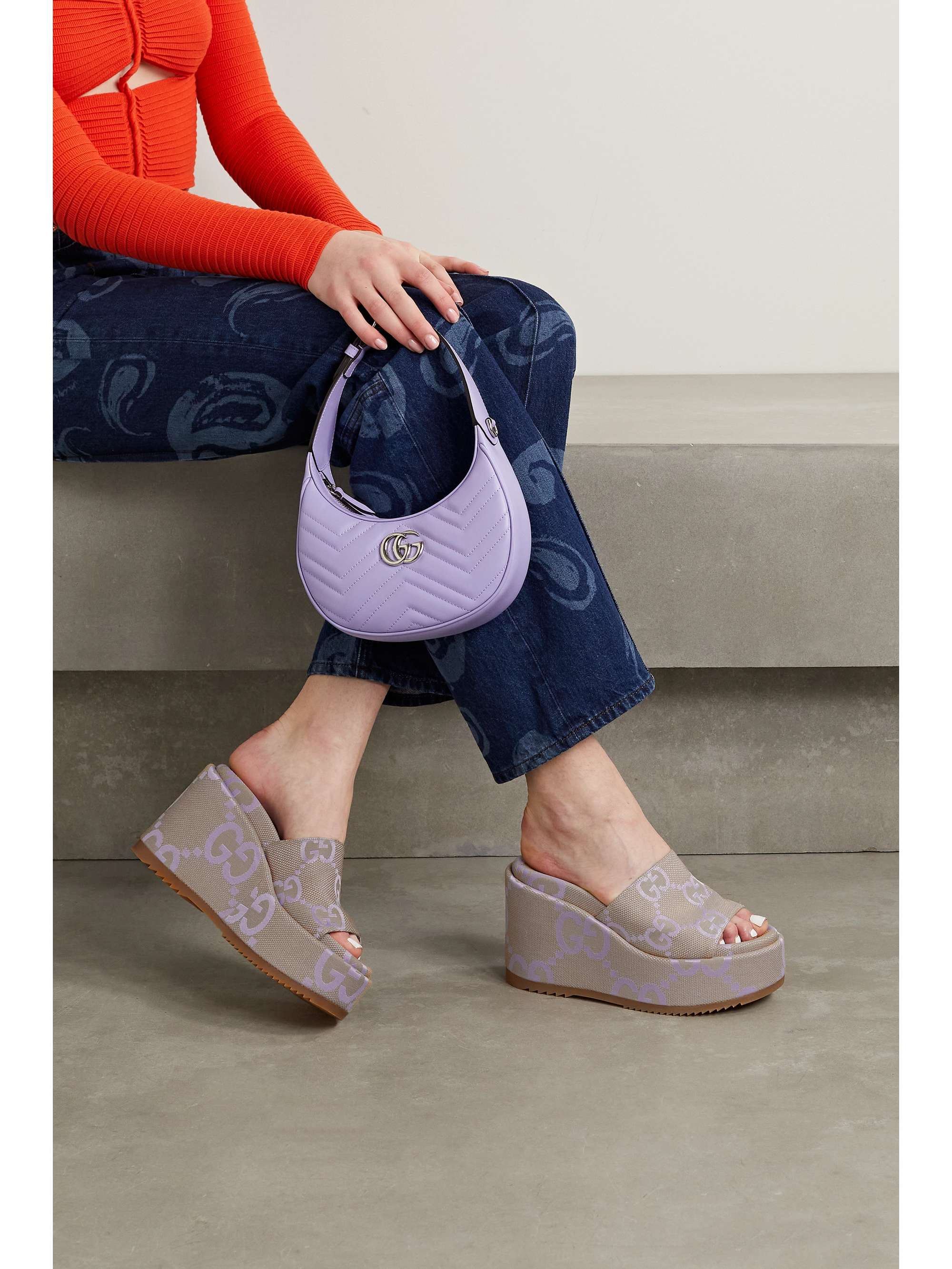 GUCCI Angelina canvasjacquard wedge slides NETAPORTER