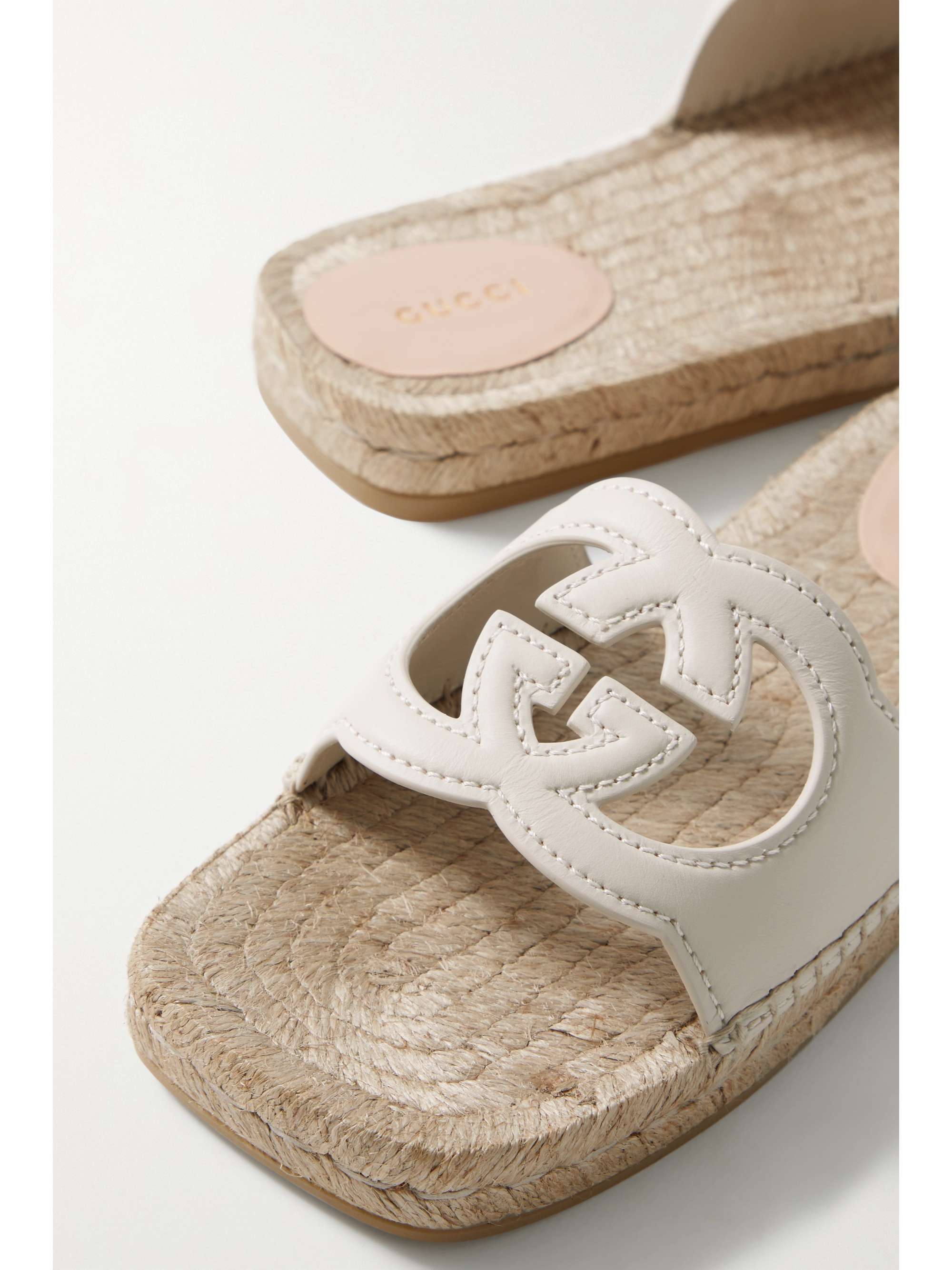 GUCCI Cutout leather espadrille slides