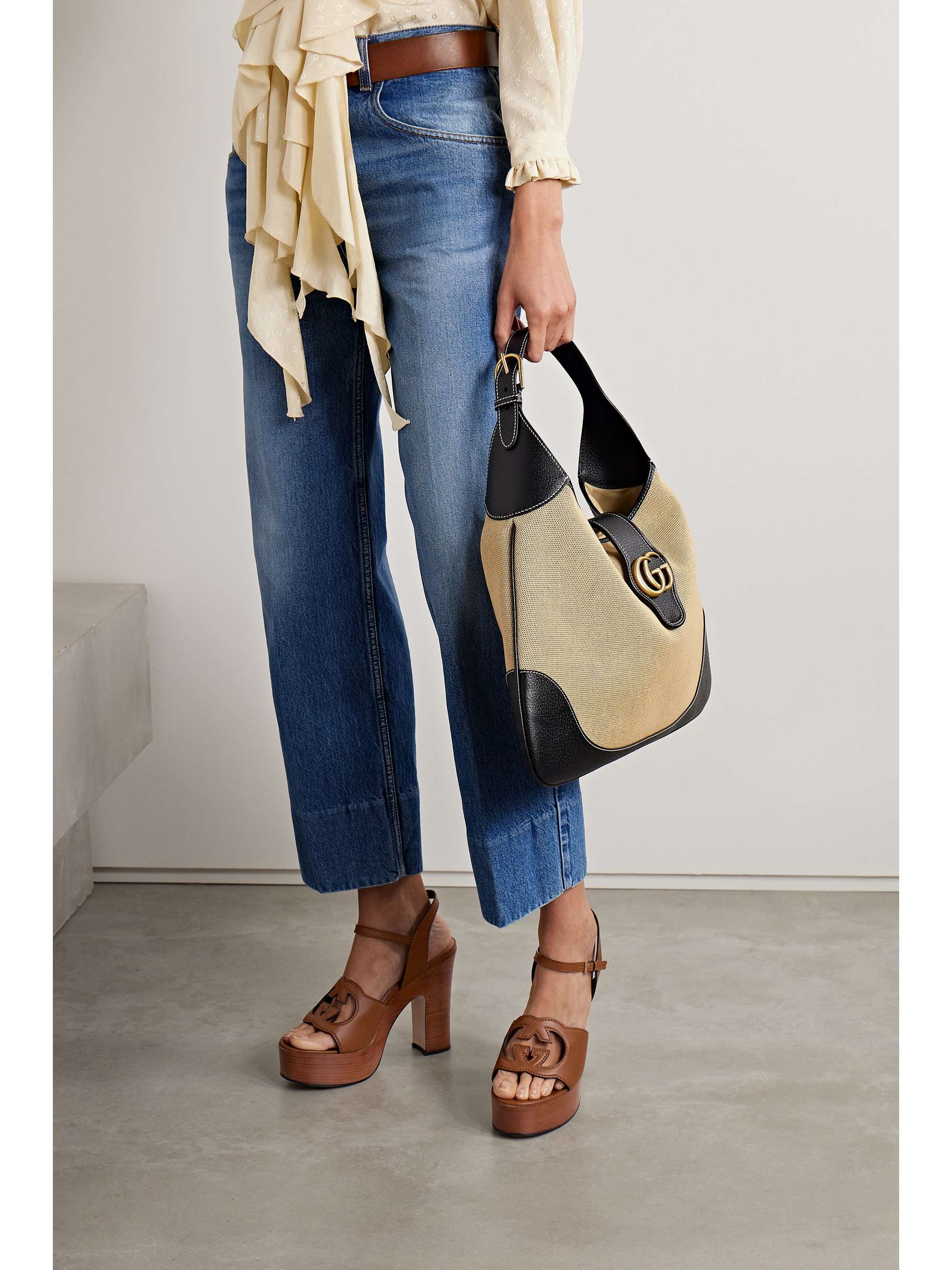GUCCI Cutout leather platform sandals