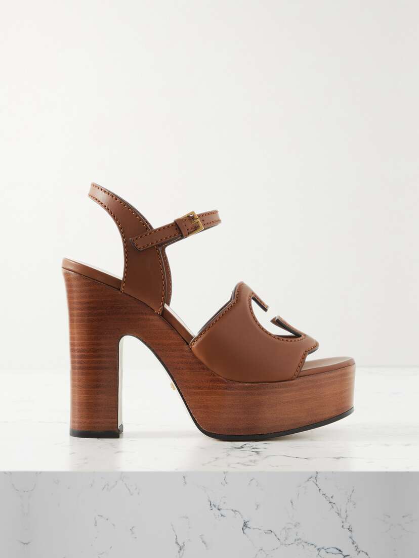 Gucci Cutout Leather Platform Sandals