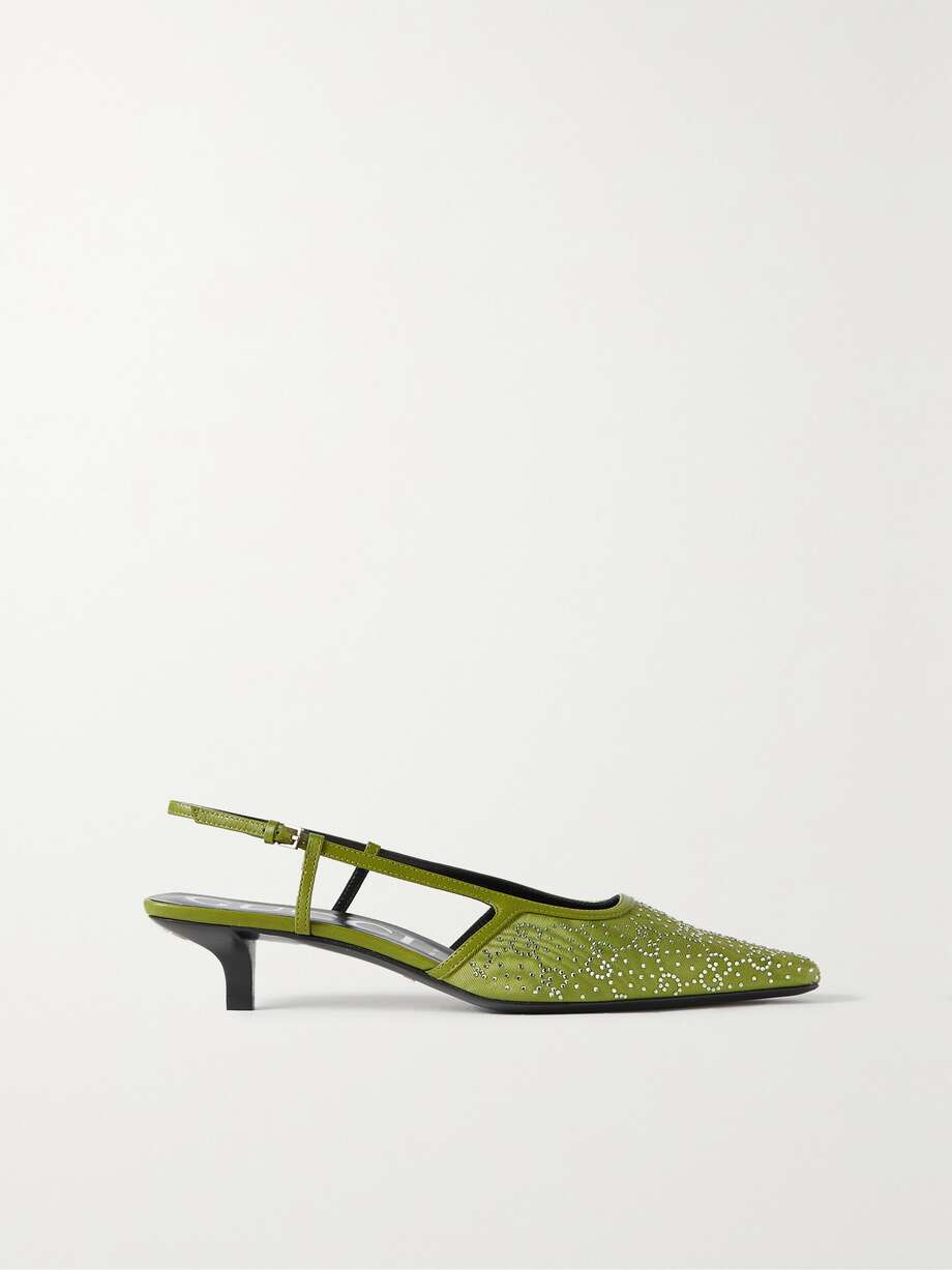 If you're hunting for eye-catching wedding guest accessories to complete your 2023 wedding guest outfit, look no further. Gucci's slingback pumps are part of the brand's 'Aria' capsule, which pays homage to the '90s when Tom Ford was at the creative helm. Modeled on trendy styles from the decade, they're crafted from faille and have tonal leather trims. The shimmering crystals are arranged in the shape of the iconic 'GG' monogram. This pair come in an on-trend zesty chartreuse green. 