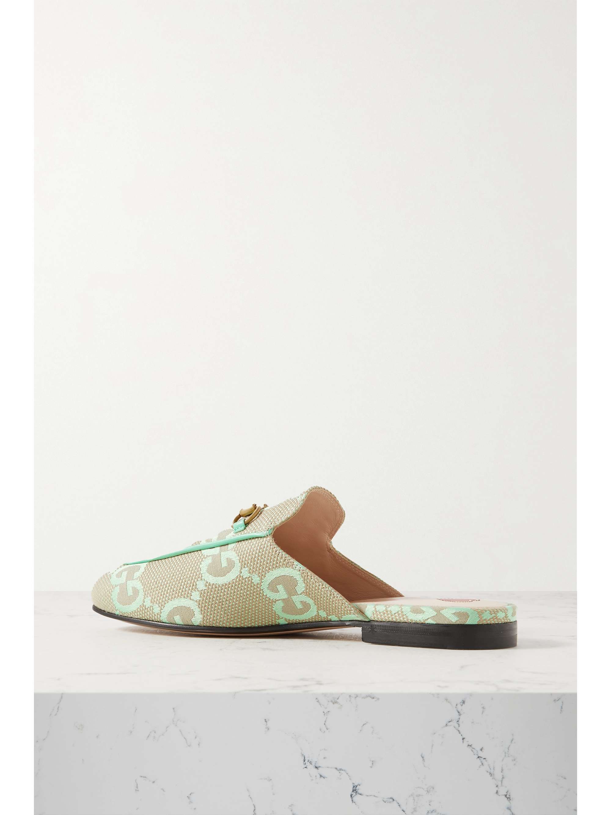GUCCI Princetown horsebit-detailed leather-trimmed canvas-jacquard slippers