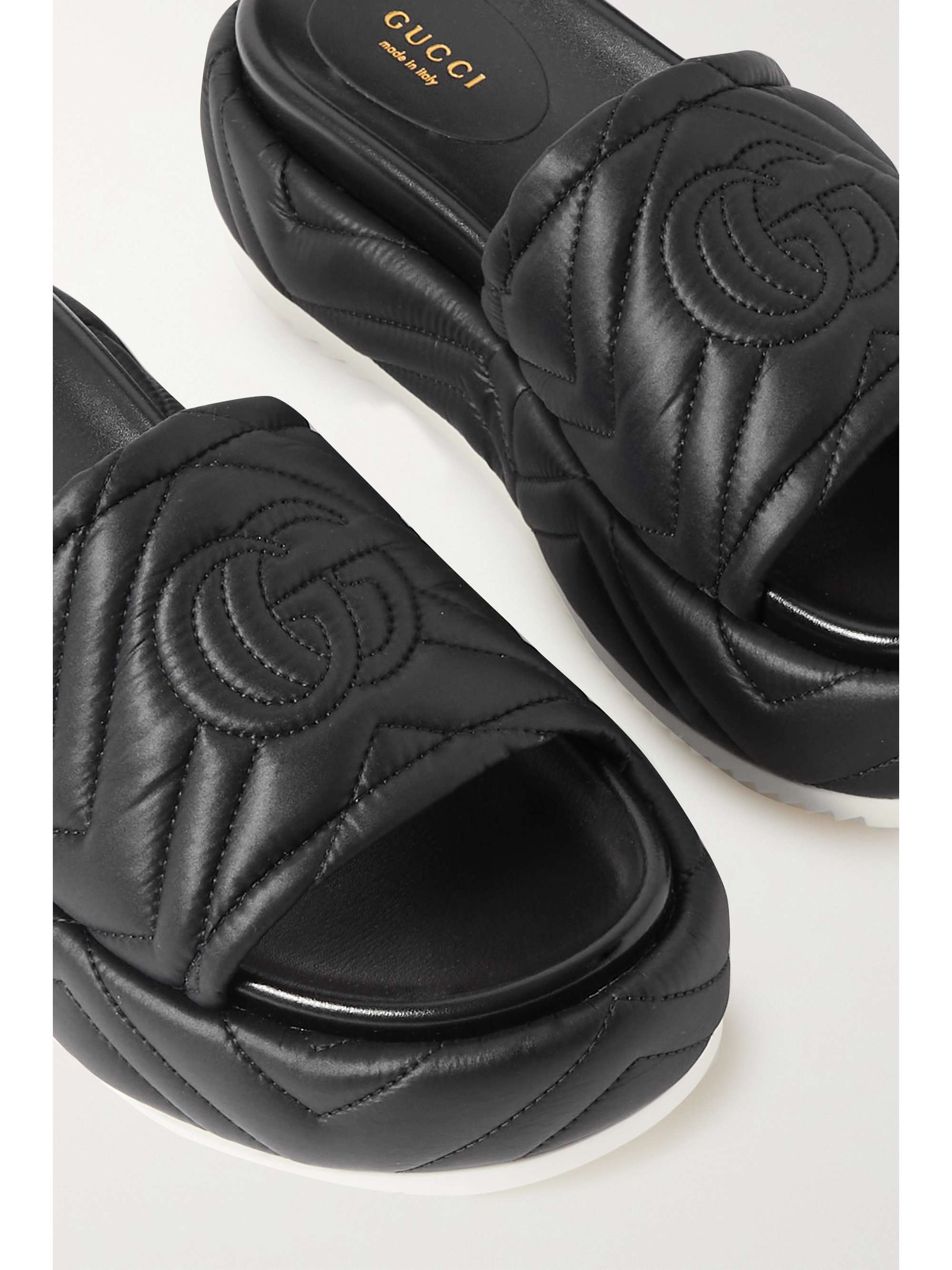 faux leather platform slides