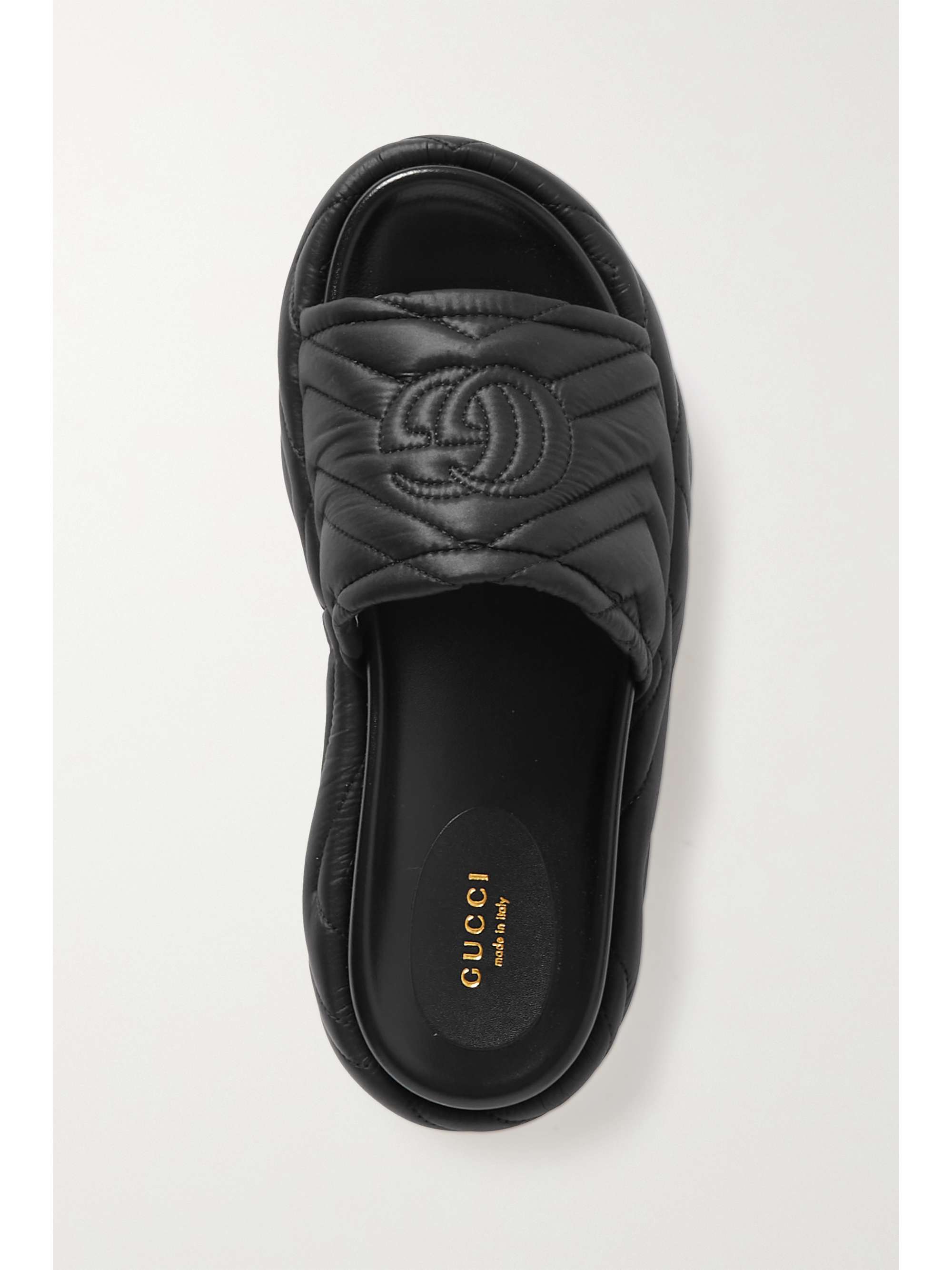GUCCI Quilted embroidered faux leather platform slides | NET-A-PORTER