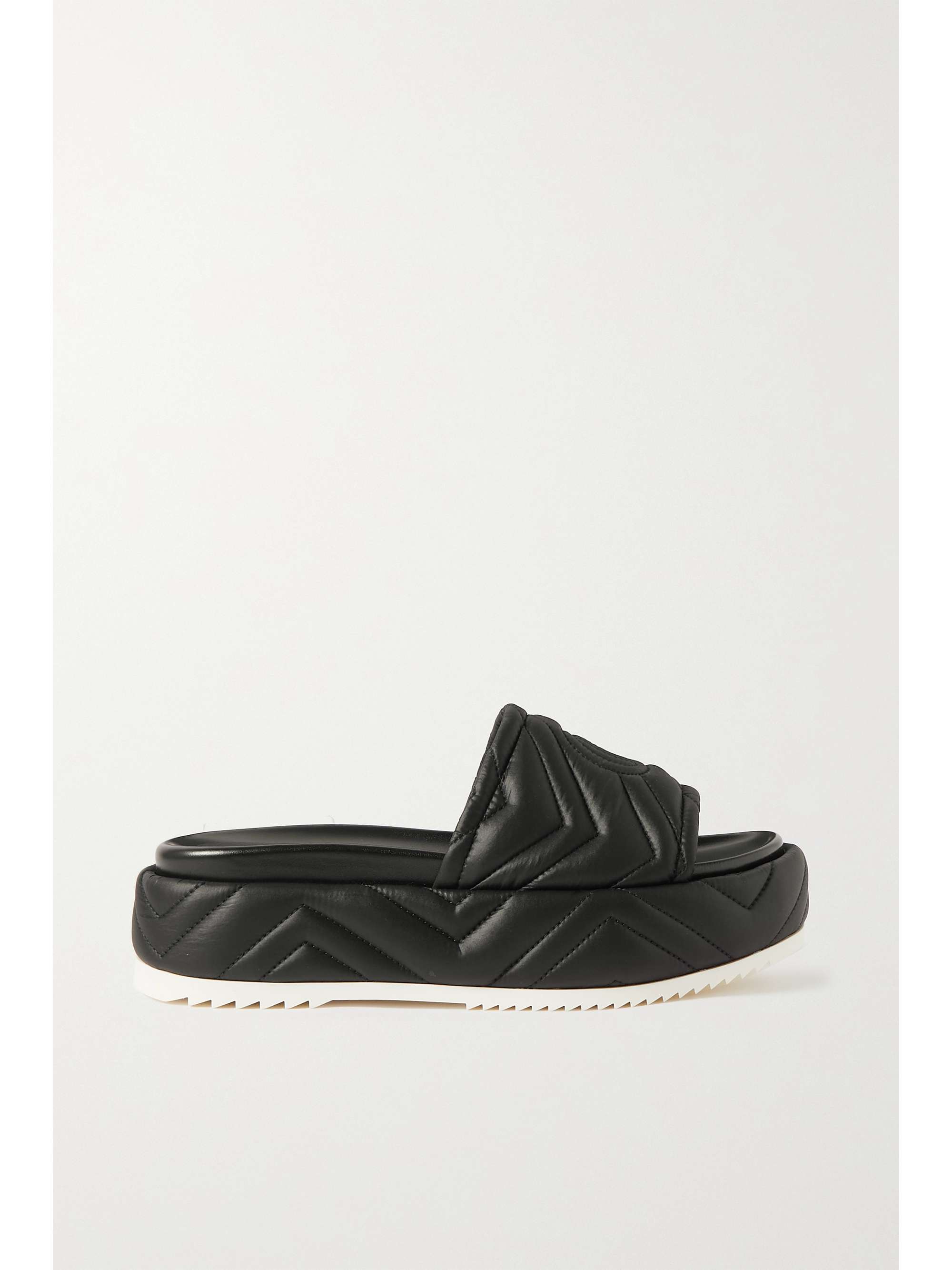 GUCCI Quilted embroidered faux leather platform slides | NET-A-PORTER