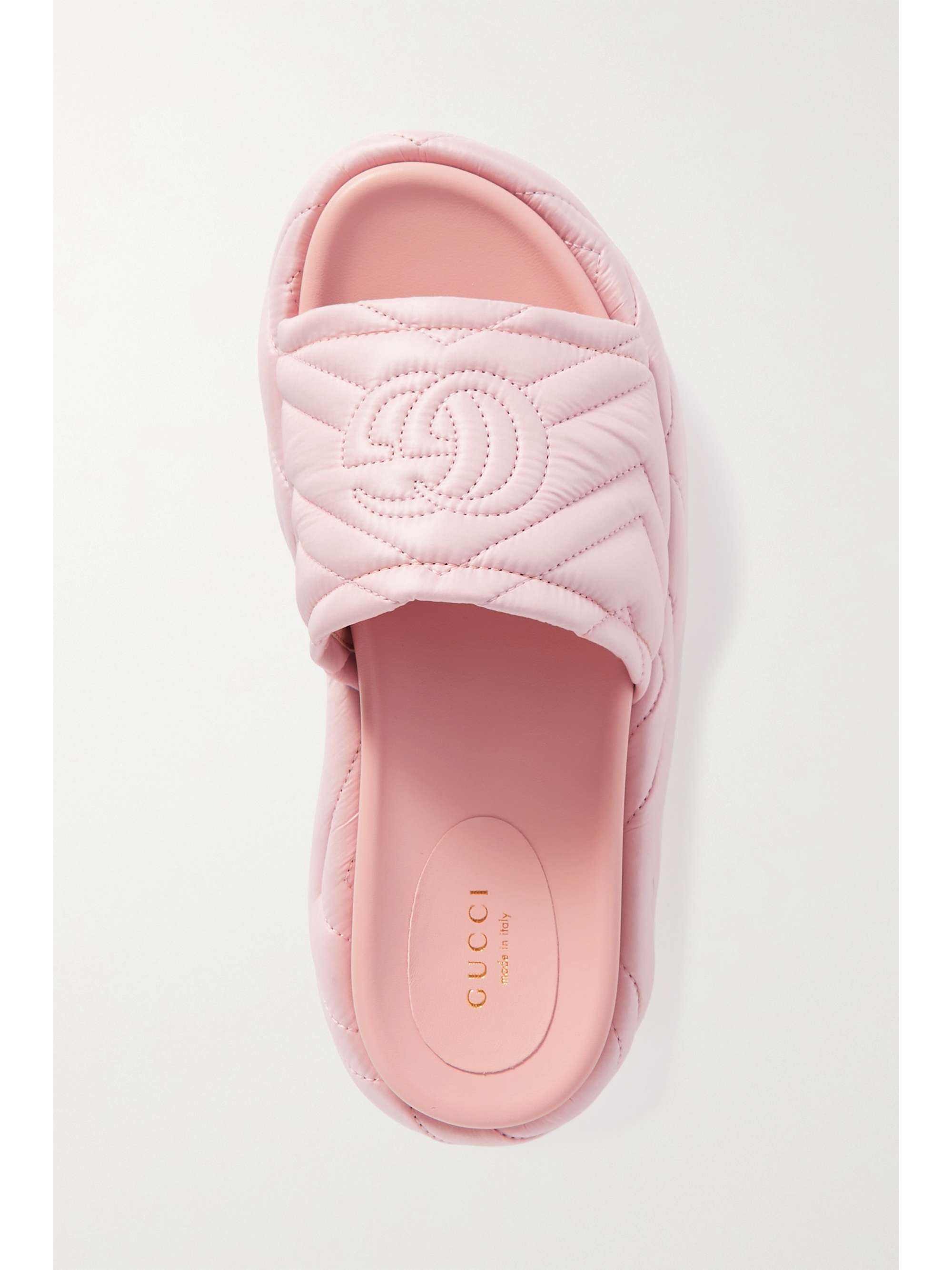 GUCCI Angelina quilted embroidered satin platform slides NETAPORTER
